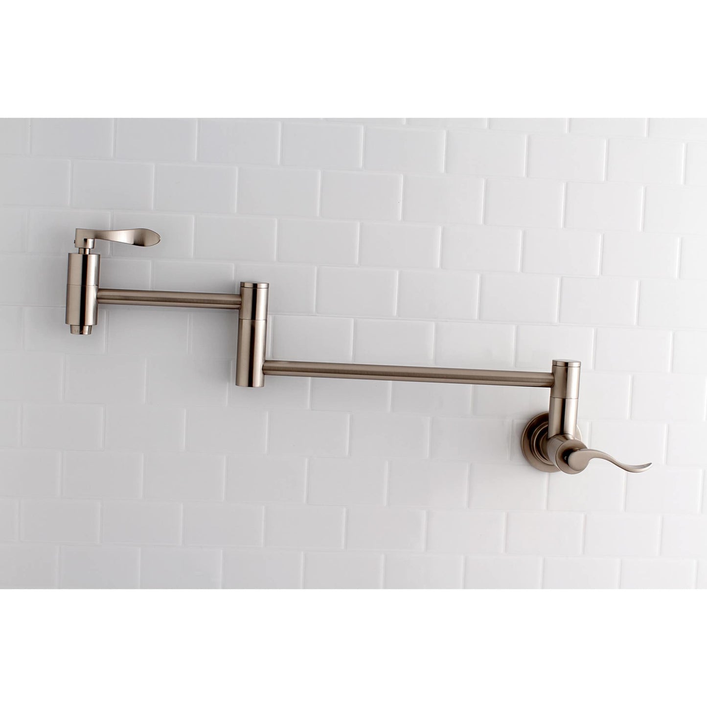 Kingston Brass NuWave Brushed Nickel Double Handle Wall-mount Pot Filler Kitchen Faucet