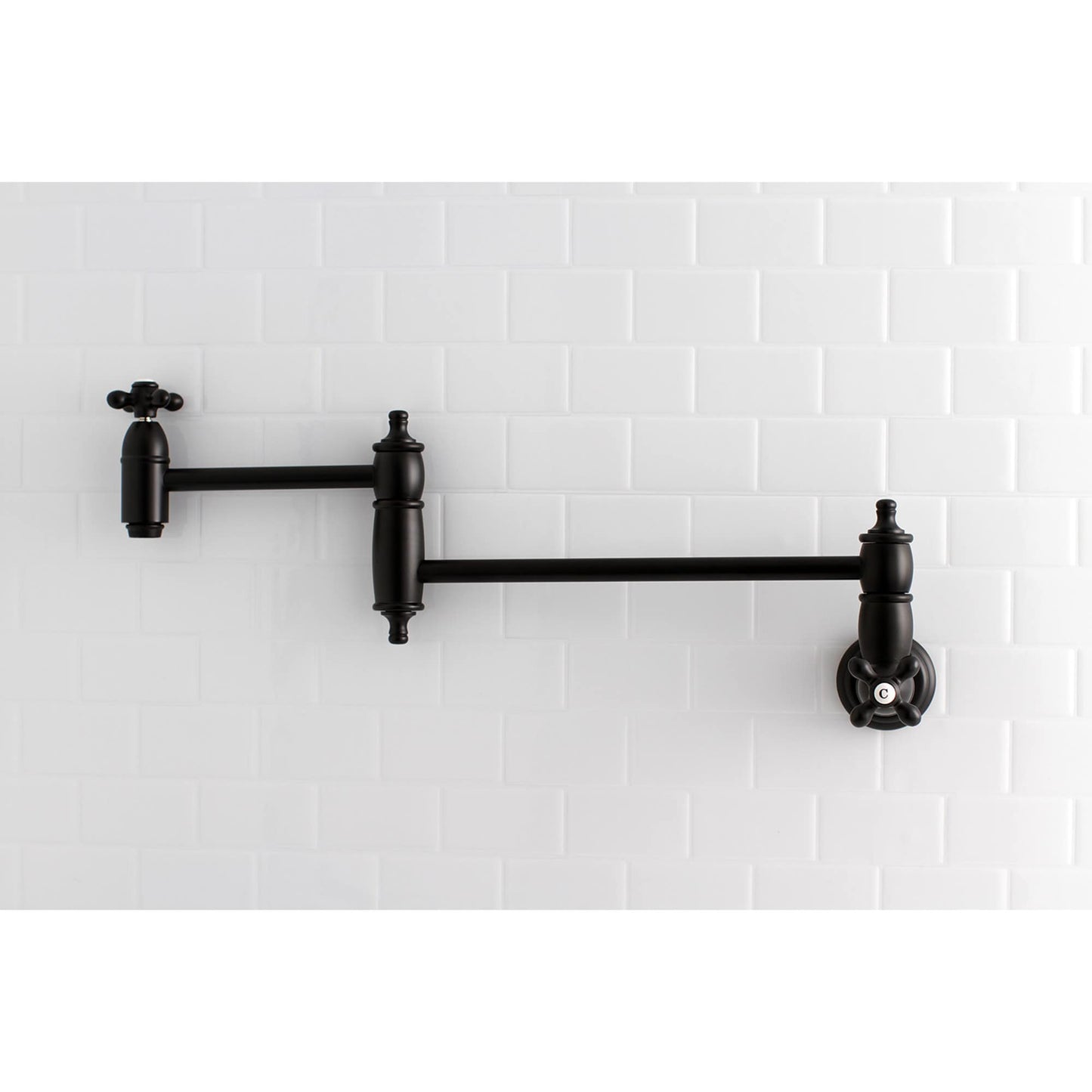Kingston Brass Restoration Matte Black Double Handle Wall-mount Pot Filler Kitchen Faucet