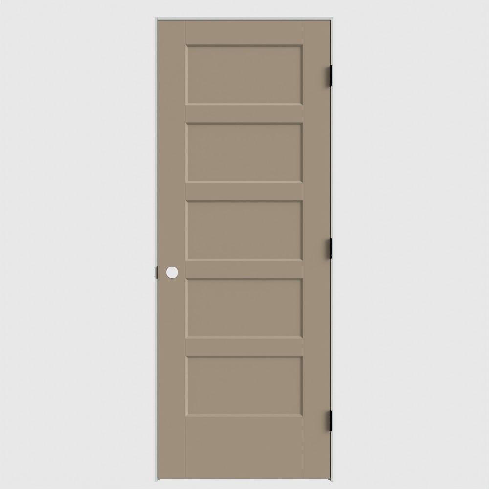 Masonite 28-in x 80-in Sandpiper Solid core 5-panel Left hand Smooth Primed Molded composite Flat Jamb Single Prehung Interior Door with