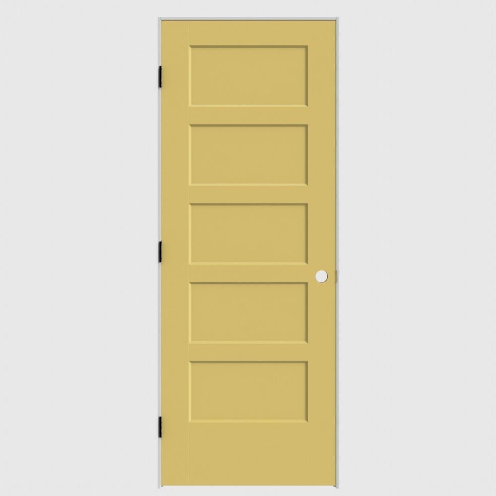 Masonite 28-in x 80-in Marigold Solid core 5-panel Right hand Smooth Primed Molded composite Flat Jamb Single Prehung Interior Door
