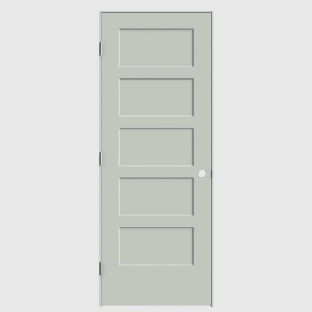 Masonite 32-in x 80-in White Solid core 5-panel Right hand Smooth Prefinished Molded composite Flat Jamb Single Prehung Interior Door with