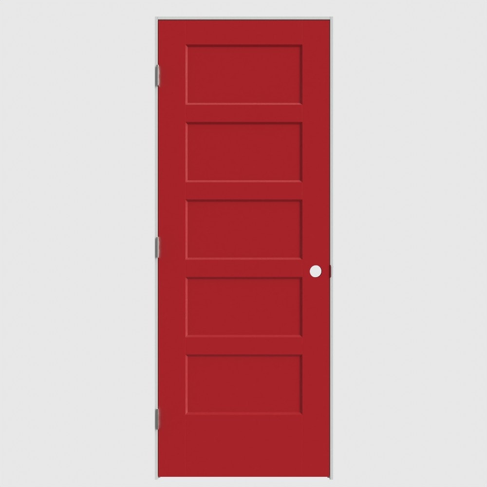 Masonite 32-in x 80-in Barn Red Solid core 5-panel Right hand Smooth Primed Molded composite Flat Jamb Single Prehung Interior Door with