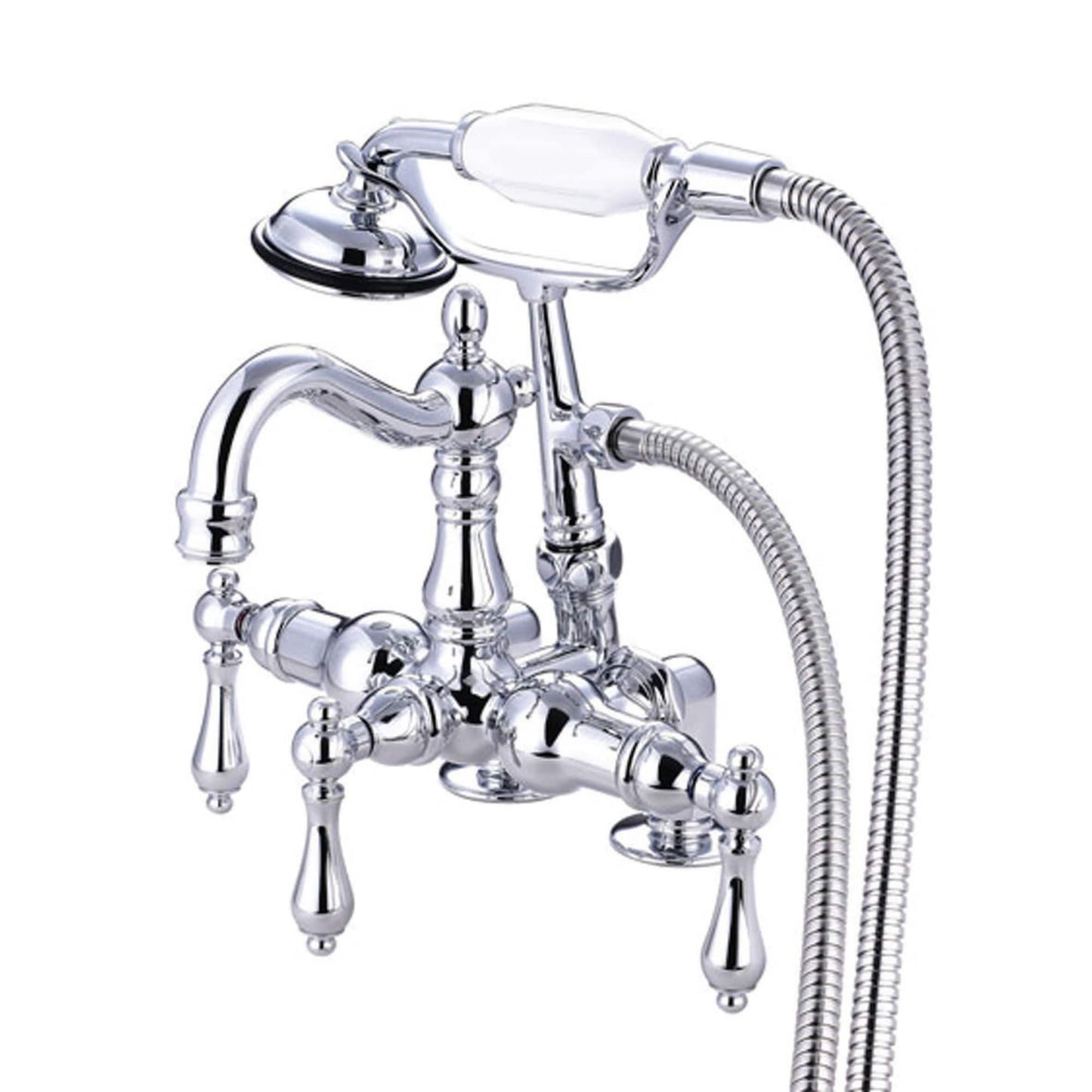 Kingston Brass Vintage Polished chrome 3-handle Deck-mount Roman High-arc Bathtub Faucet with Hand Shower ( Valve Included )