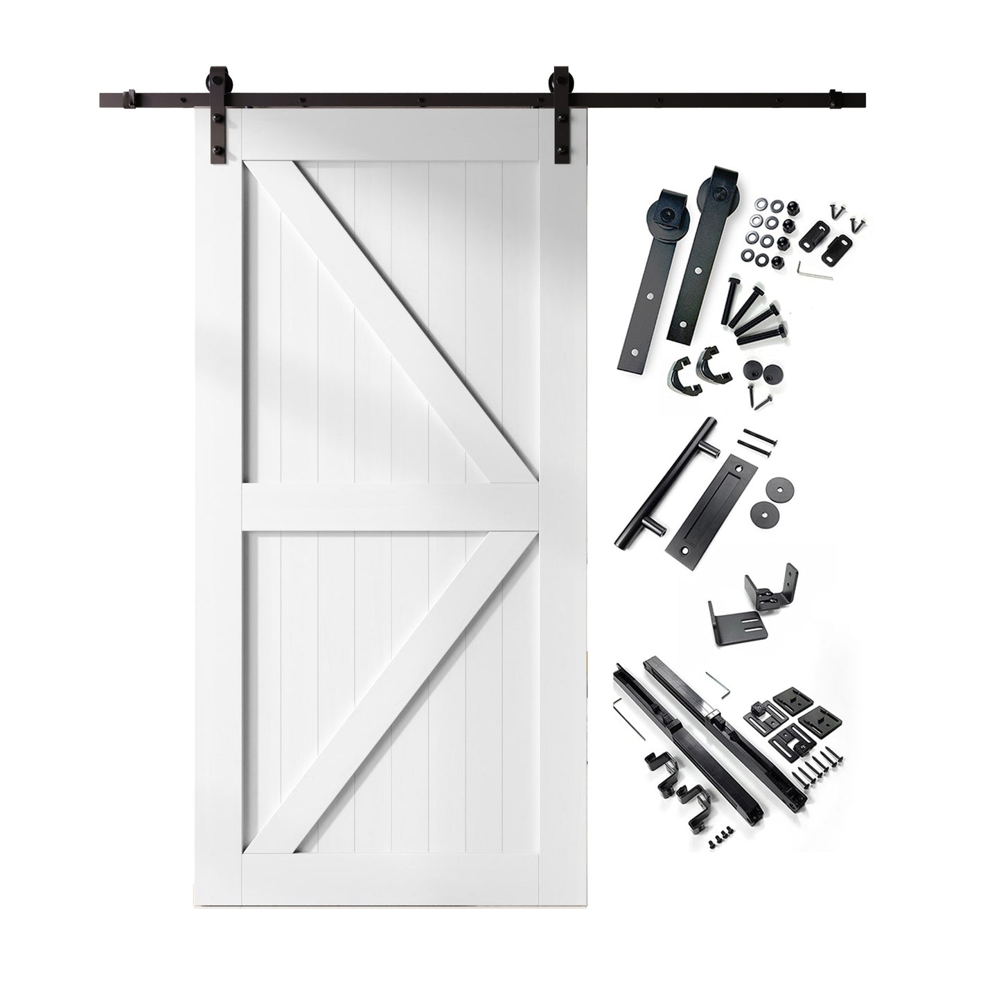 HOMACER 42-in x 84-in White Prefinished K-frame Pine Wood Solid core Single Barn Door (Hardware Included)