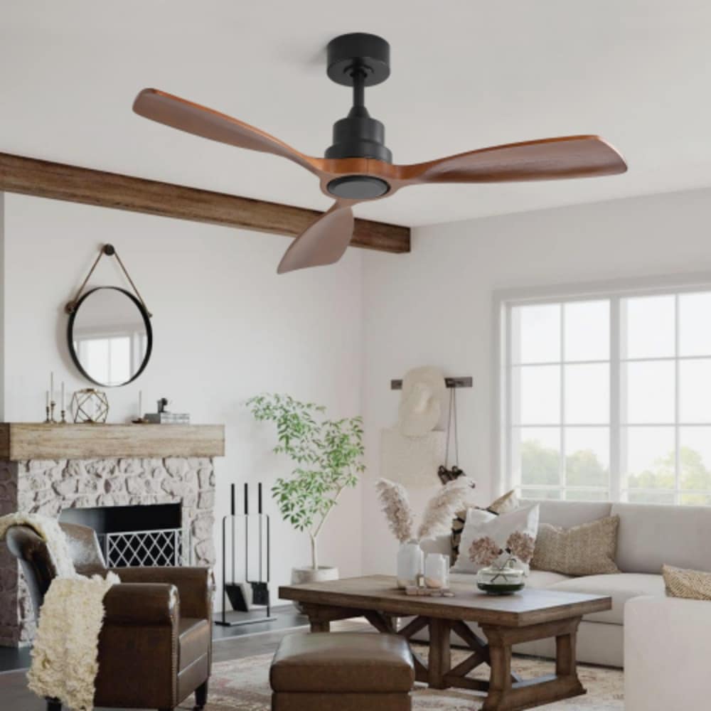 Clihome 50-in Brown with Brown Blades Downrod or Flush Mount Ceiling Fan Without Light 3 -Blade