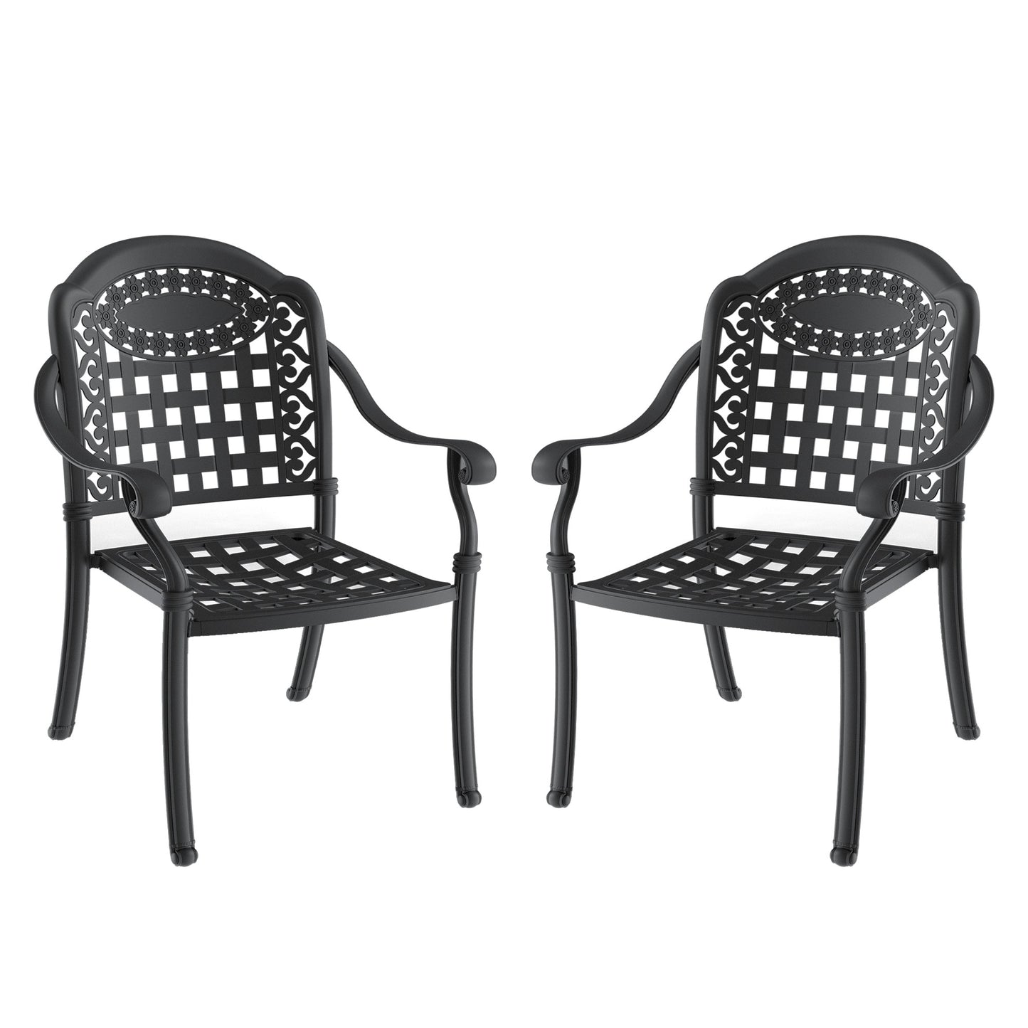 Kahomvis 2PCS Patio Dining Chair Set of 2 Black Aluminum Frame Stationary Dining Chair with Multiple colors/finishes Solid Seat