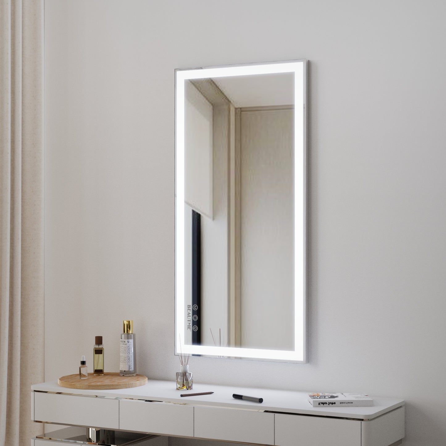 BABOOM LED Bathroom Vanity Mirror 48-in x 24-in Beveled Frameless Rectangle Dimmable Lighted Fog Free Bathroom Vanity Mirror ( Silver )
