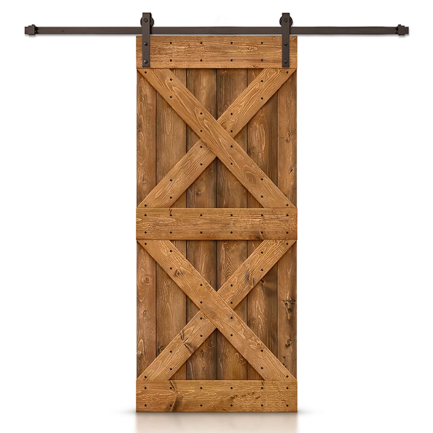 CALHOME 30-in x 84-in Walnut Stained Cross bar Pine Wood Hollow core Single Barn Door (Hardware Included)