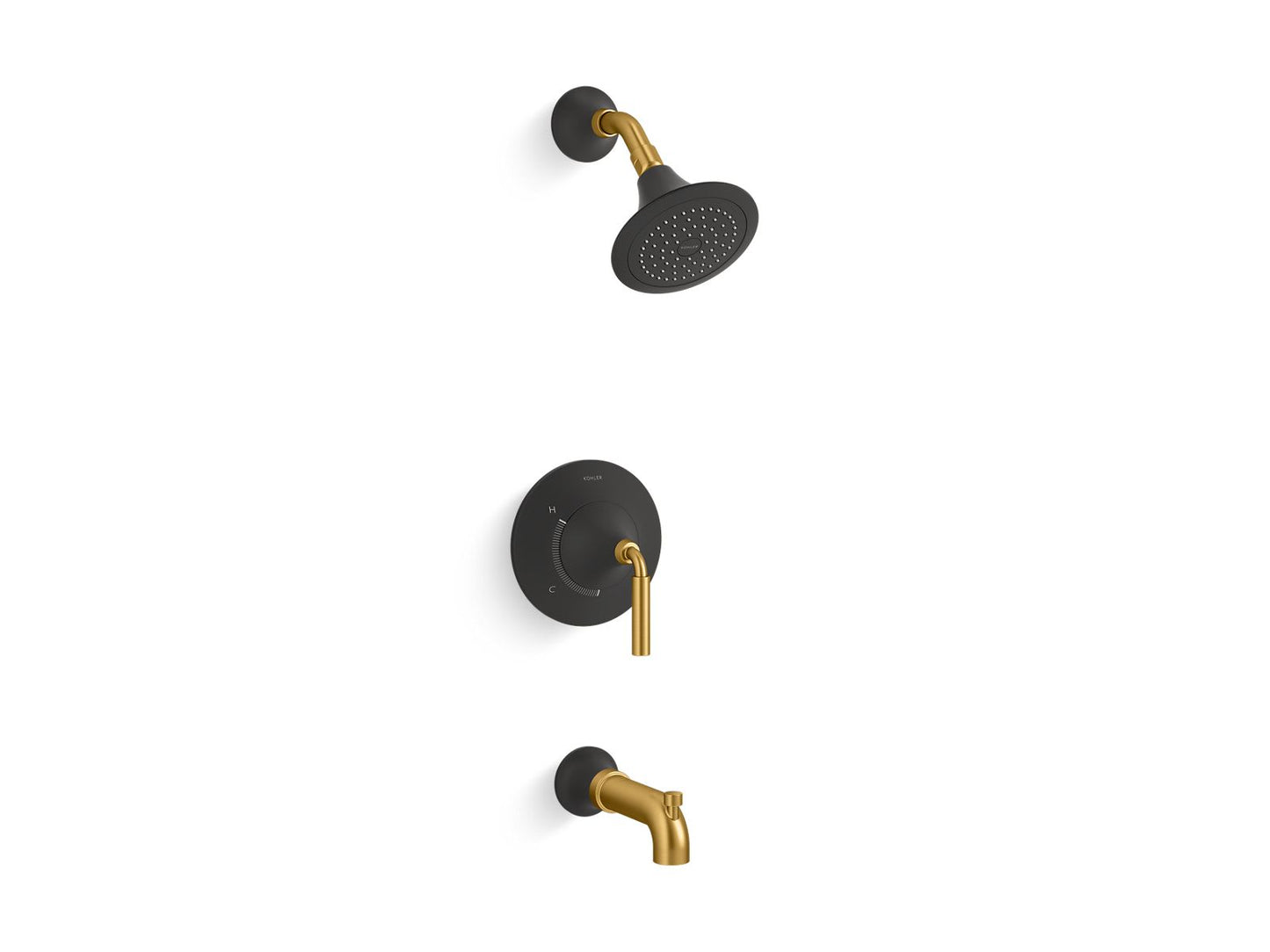 KOHLER Tone 2.5 GPM 1-Handle Rite-Temp Tub and Shower Trim Kit in Matte Black With Moderne Brass (Valve Not Included)