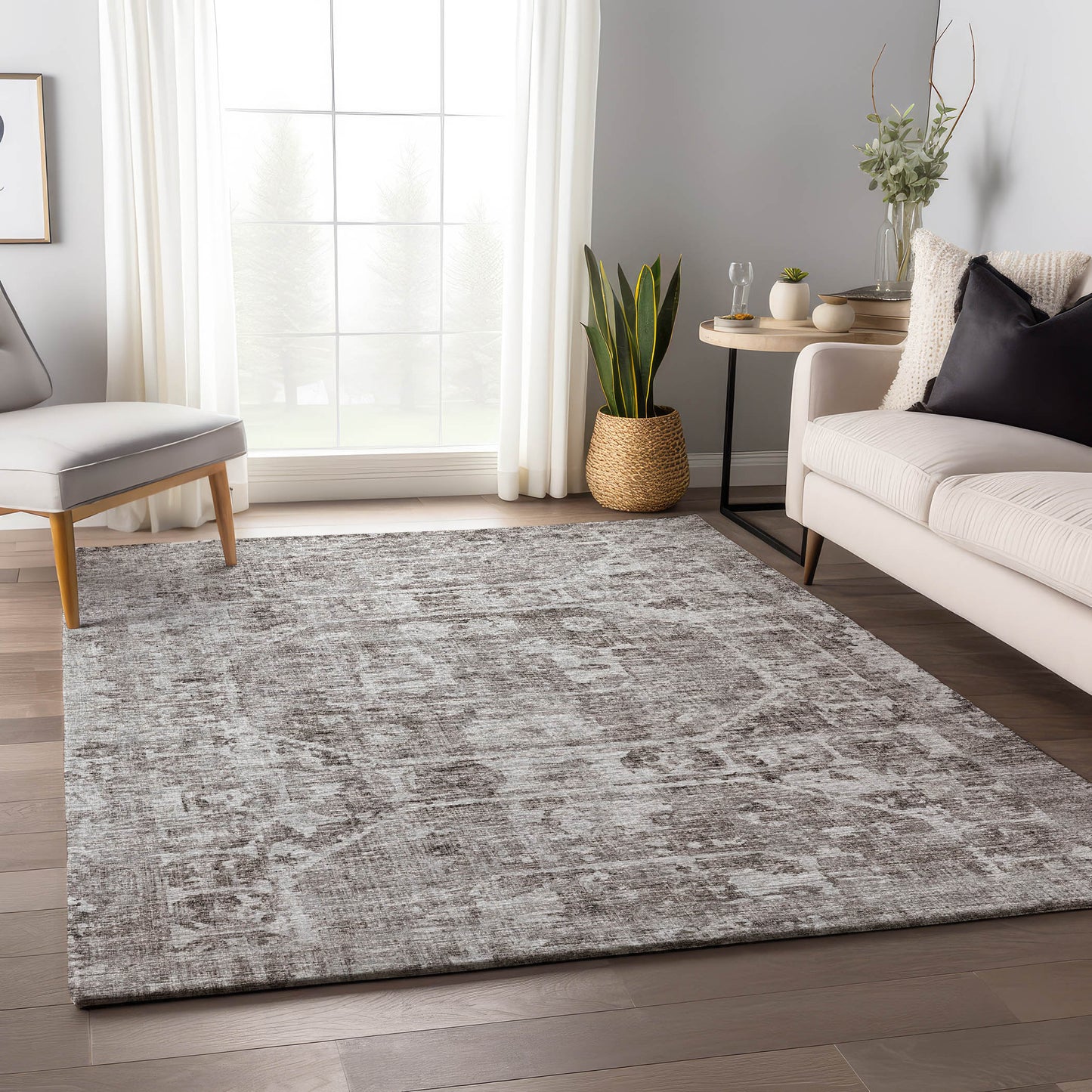 Addison Rugs Mayfield AMF41MO 8 x 10 (ft) Loomed Polyester Mocha Rectangular Indoor Abstract Machine washable Pet Friendly Area rug
