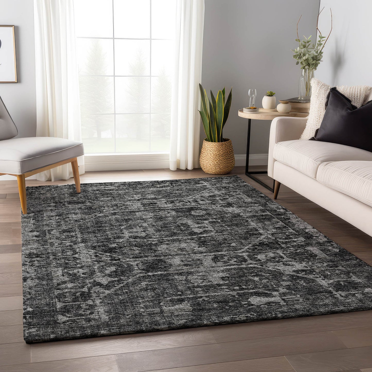Addison Rugs Mayfield AMF41BK 10 x 14 (ft) Loomed Polyester Black Rectangular Indoor Abstract Machine washable Pet Friendly Area rug