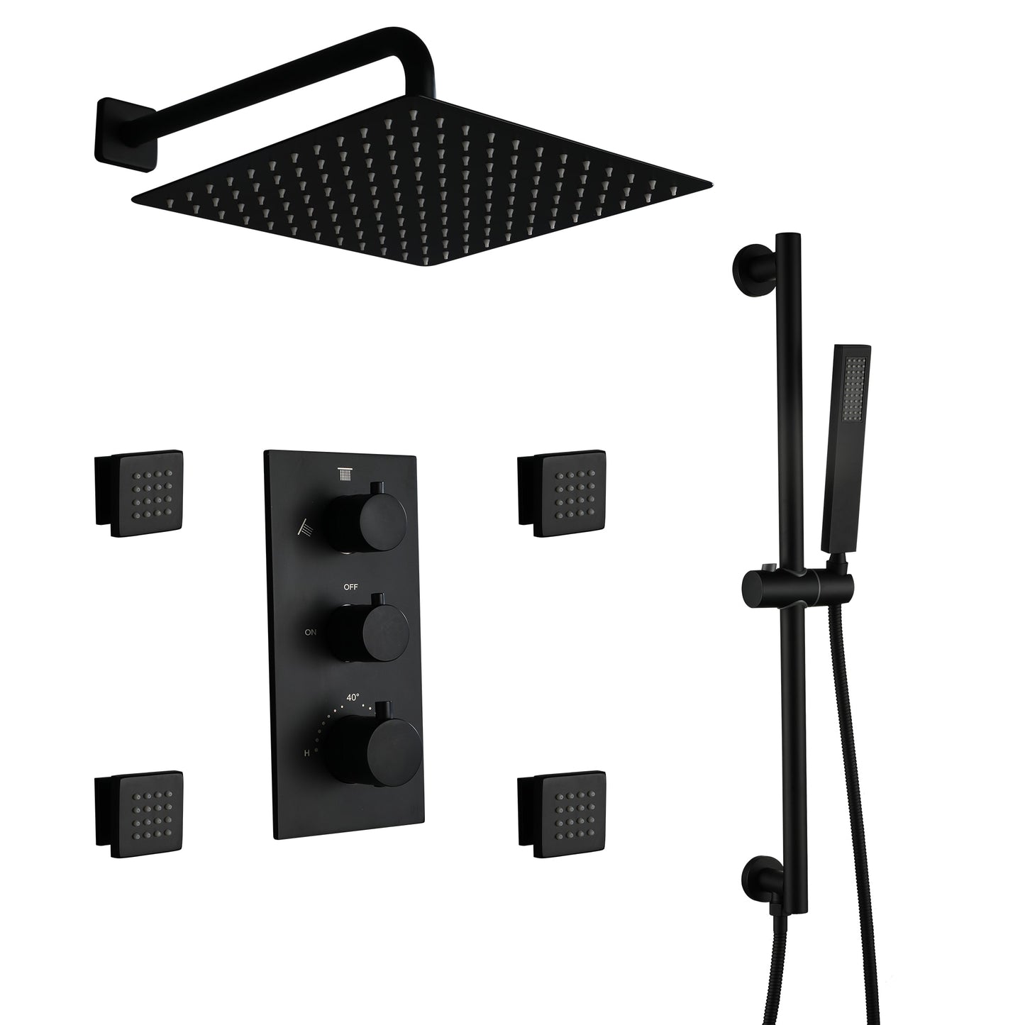 CASAINC Matte Black 11.8-in Built-In Shower Faucet System with 3-way Diverter ( Thermostatic Valve Included )
