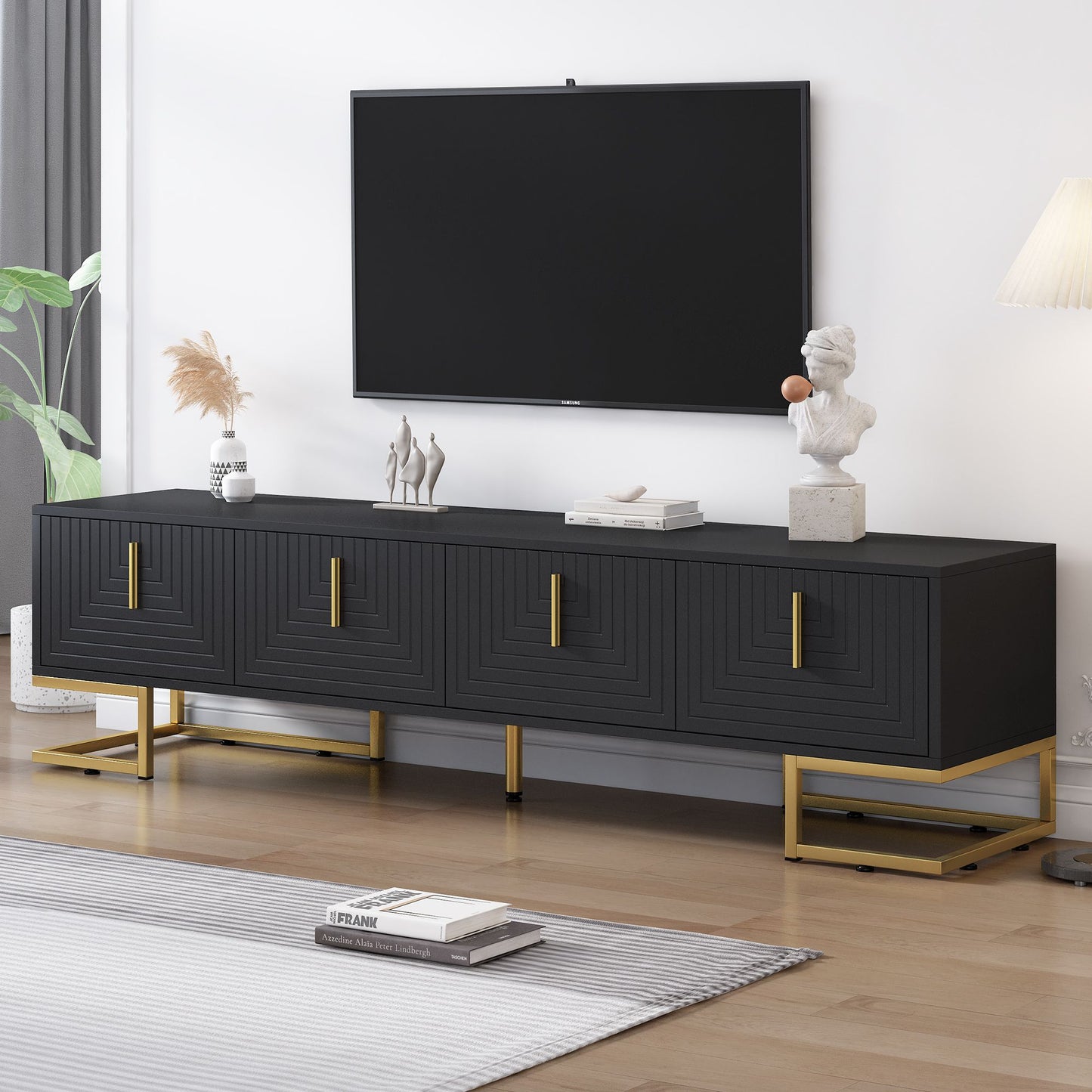Yiekholo Modern/Contemporary Black 70.8-in W TV stand ( Accommodates TVs up to 80-in )