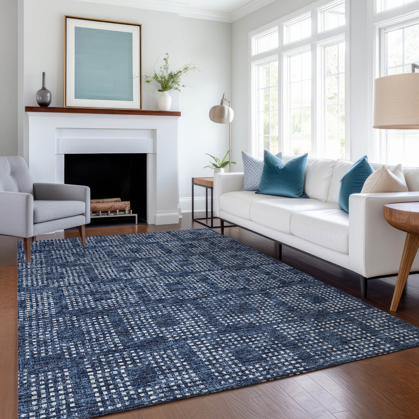 Addison Rugs Mayfield AMF33BL 8 x 10 (ft) Loomed Polyester Blue Rectangular Indoor Abstract Machine washable Pet Friendly Area rug