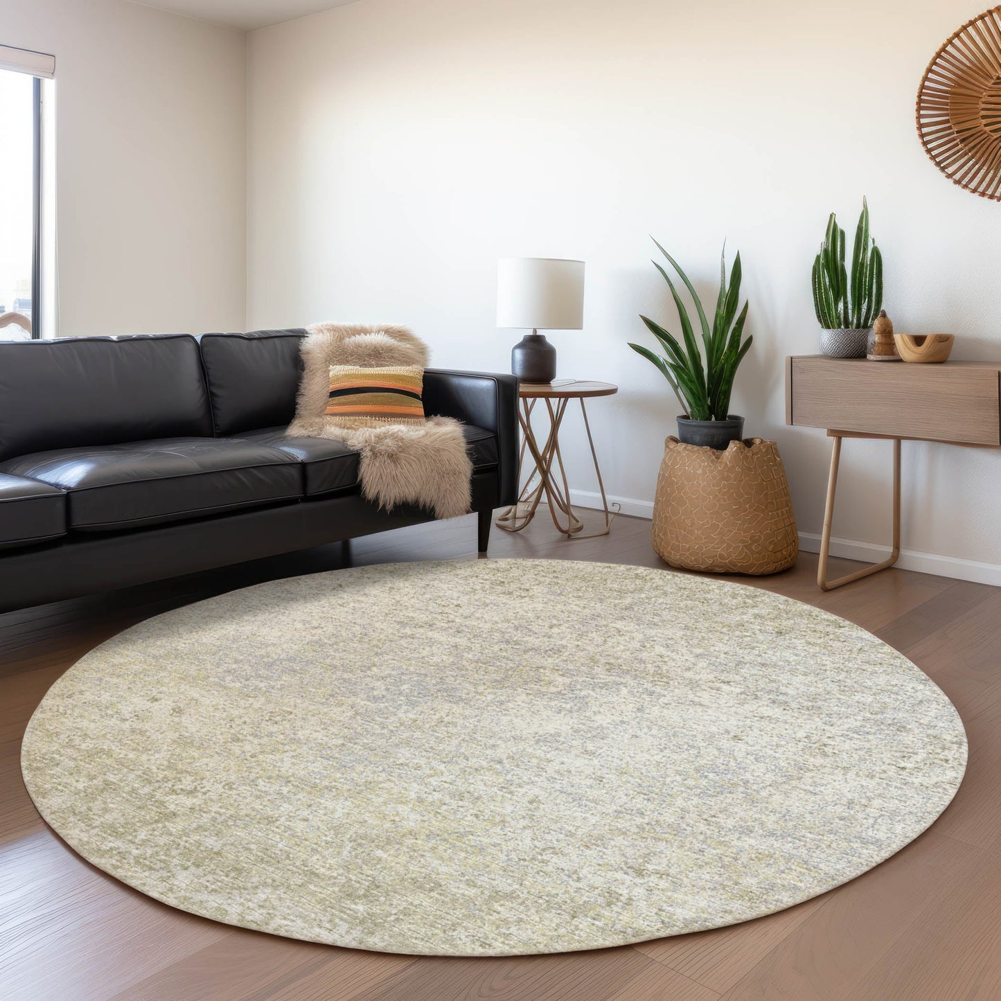 Addison Rugs Mayfield AMF36BE 8 x 8 (ft) Loomed Polyester Beige Round Indoor Abstract Machine washable Pet Friendly Area rug