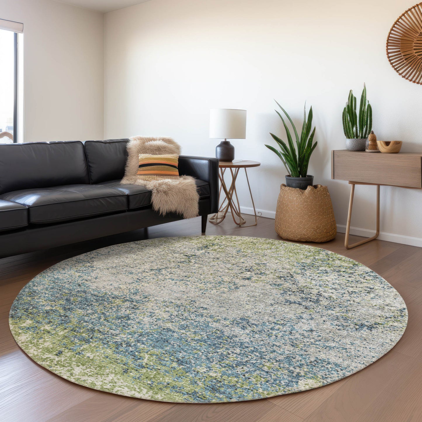 Addison Rugs Mayfield AMF36GN 8 x 8 (ft) Loomed Polyester Green Round Indoor Abstract Machine washable Pet Friendly Area rug