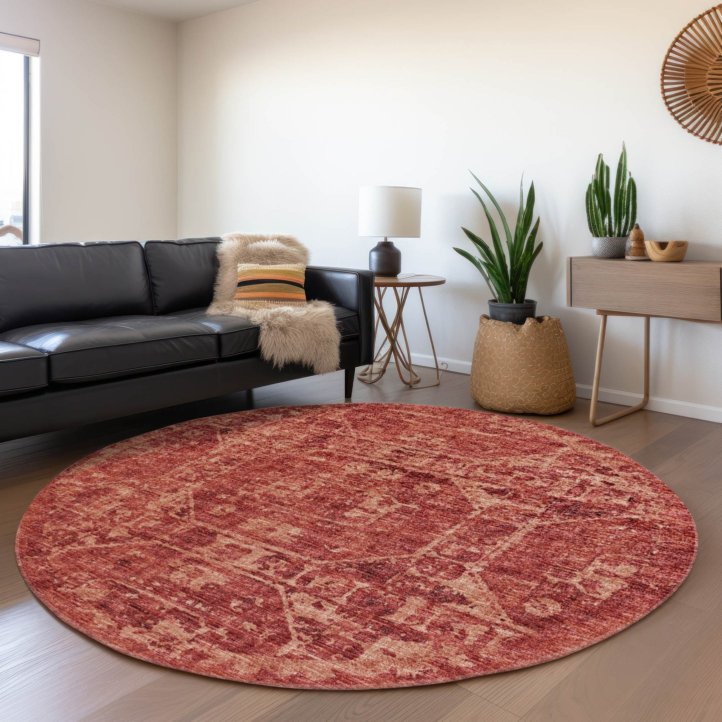 Addison Rugs 8 x 8 (ft) Loomed Polyester Spice Round Indoor Abstract Machine washable Pet Friendly Area rug