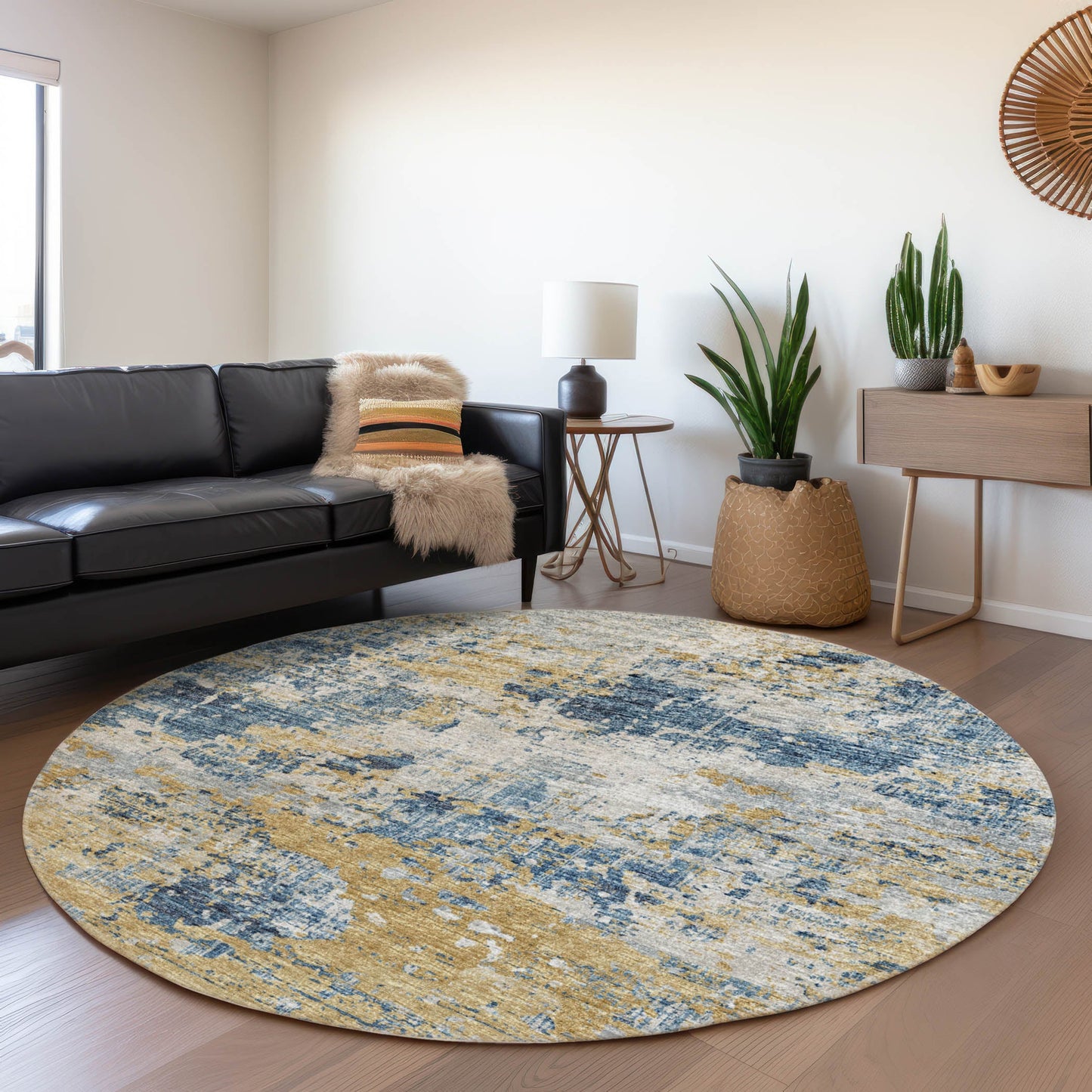 Addison Rugs Mayfield AMF69BL 8 x 8 (ft) Loomed Polyester Blue Round Indoor Abstract Machine washable Pet Friendly Area rug