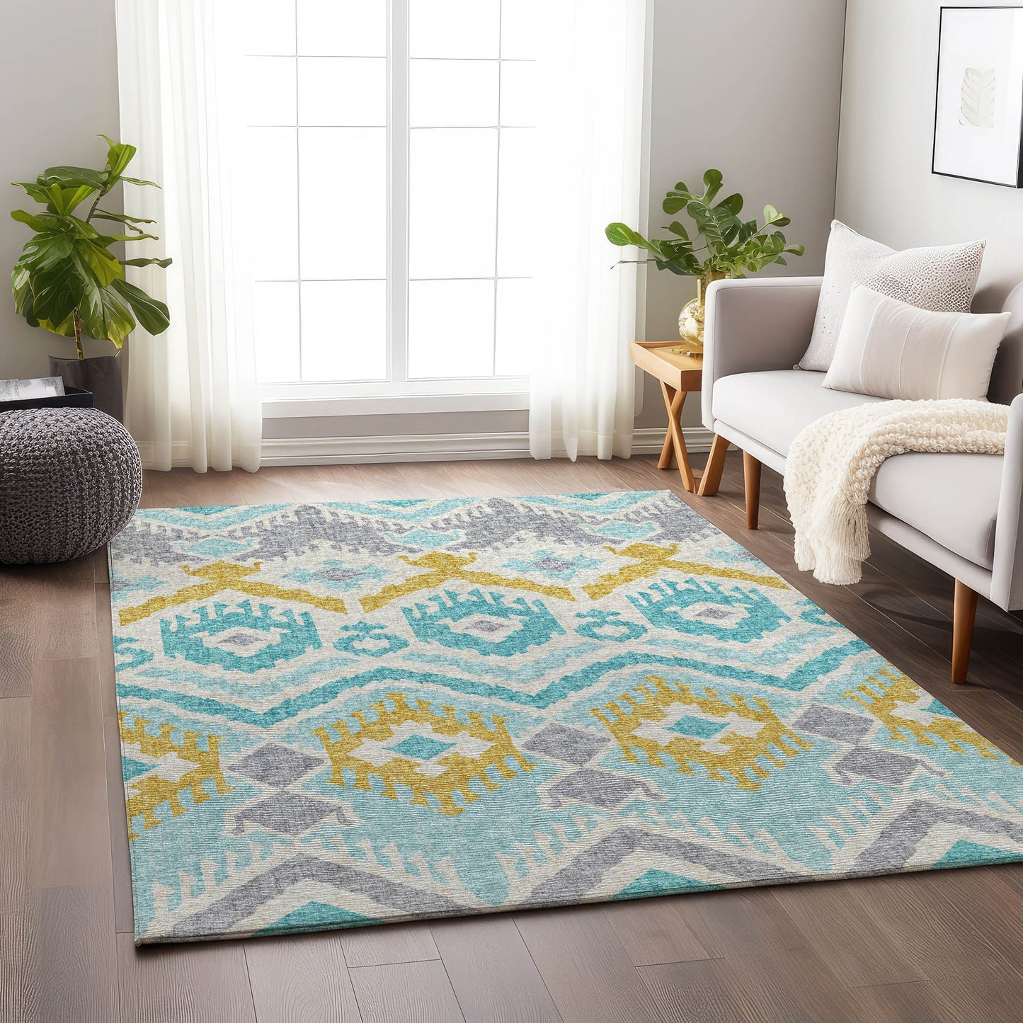 Addison Rugs Mayfield AMF108AQ 8 x 10 (ft) Loomed Polyester Aqua Rectangular Indoor Abstract Machine washable Pet Friendly Area rug