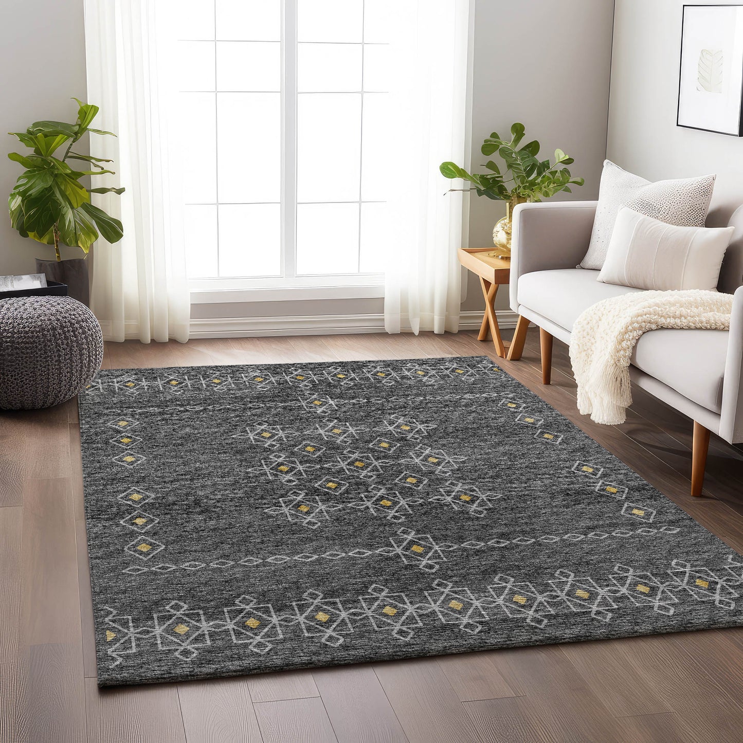 Addison Rugs Mayfield AMF109GR 8 x 10 (ft) Loomed Polyester Gray Rectangular Indoor Abstract Machine washable Pet Friendly Area rug