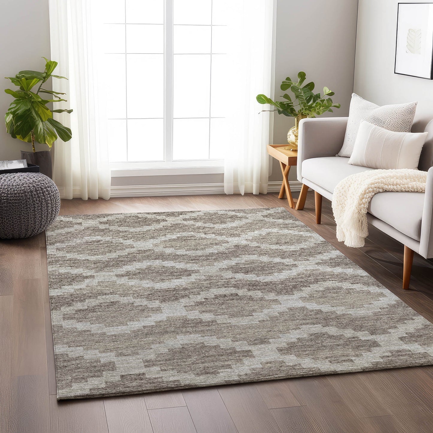 Addison Rugs Mayfield AMF115TN 9 x 12 (ft) Loomed Polyester Tan Rectangular Indoor Geometric Machine washable Pet Friendly Area rug