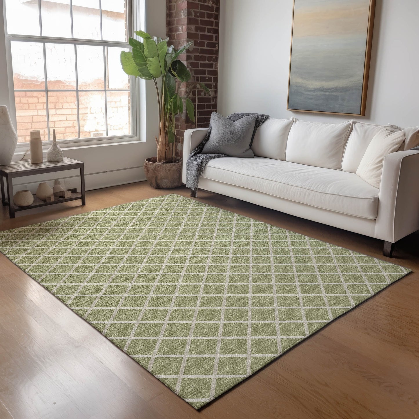 Addison Rugs Mayfield AMF140AL 8 x 10 (ft) Loomed Polyester Aloe Rectangular Indoor Geometric Machine washable Pet Friendly Area rug