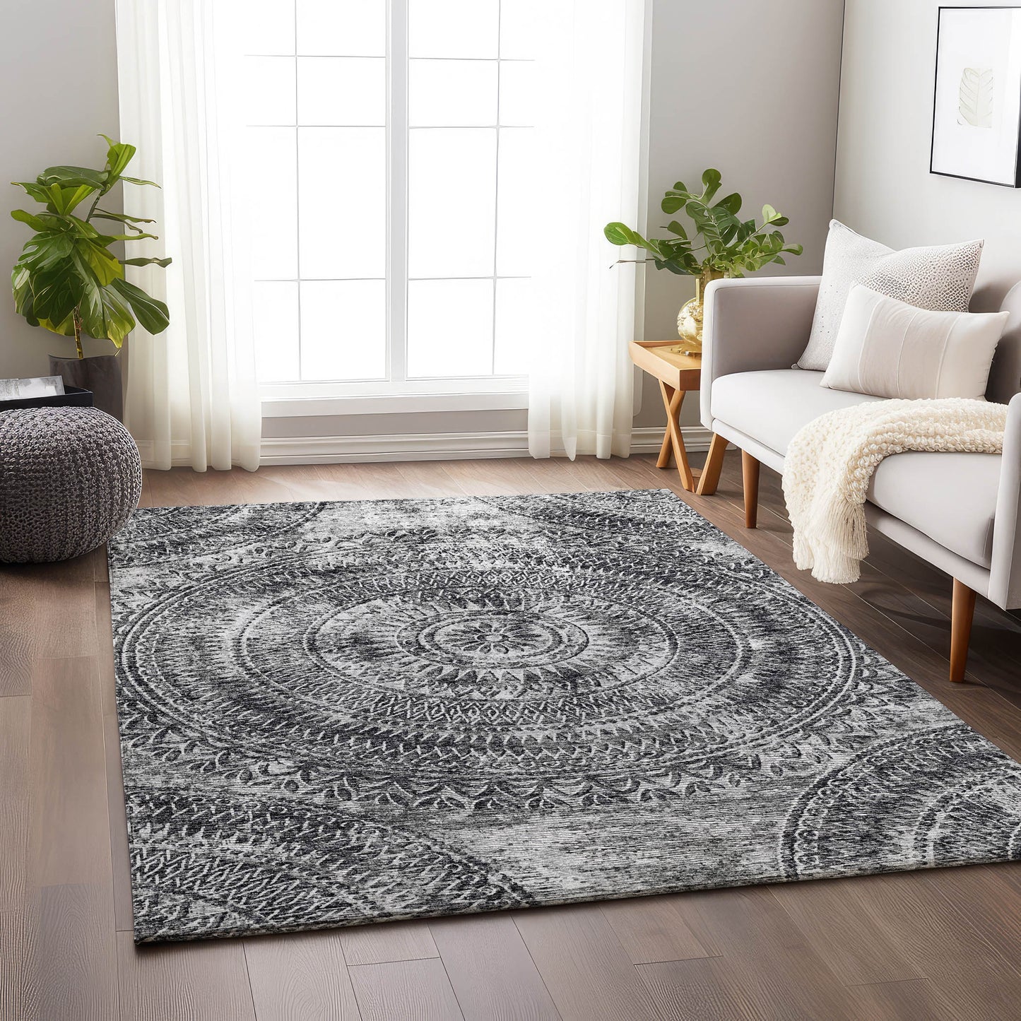 Addison Rugs Mayfield AMF113GR 8 x 10 (ft) Loomed Polyester Gray Rectangular Indoor Geometric Machine washable Pet Friendly Area rug