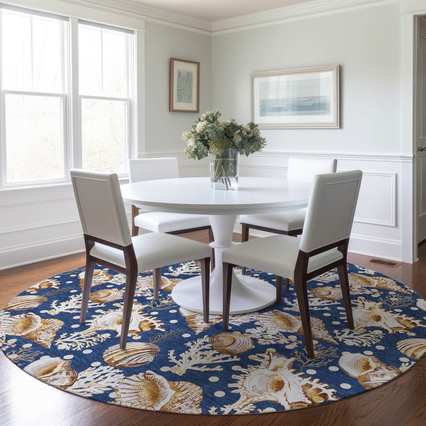 Addison Rugs Mayfield AMF185BL 8 x 8 (ft) Loomed Polyester Blue Round Indoor Geometric Machine washable Pet Friendly Area rug