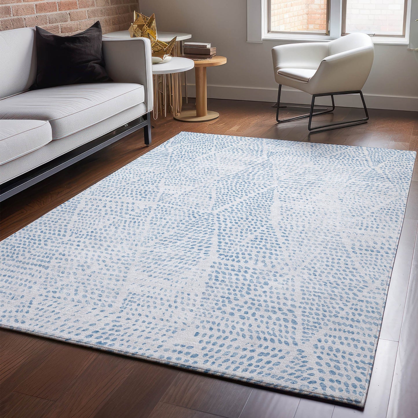 Addison Rugs Mayfield AMF591DN 9 x 12 (ft) Loomed Polyester Denim Rectangular Indoor Geometric Machine washable Pet Friendly Area rug