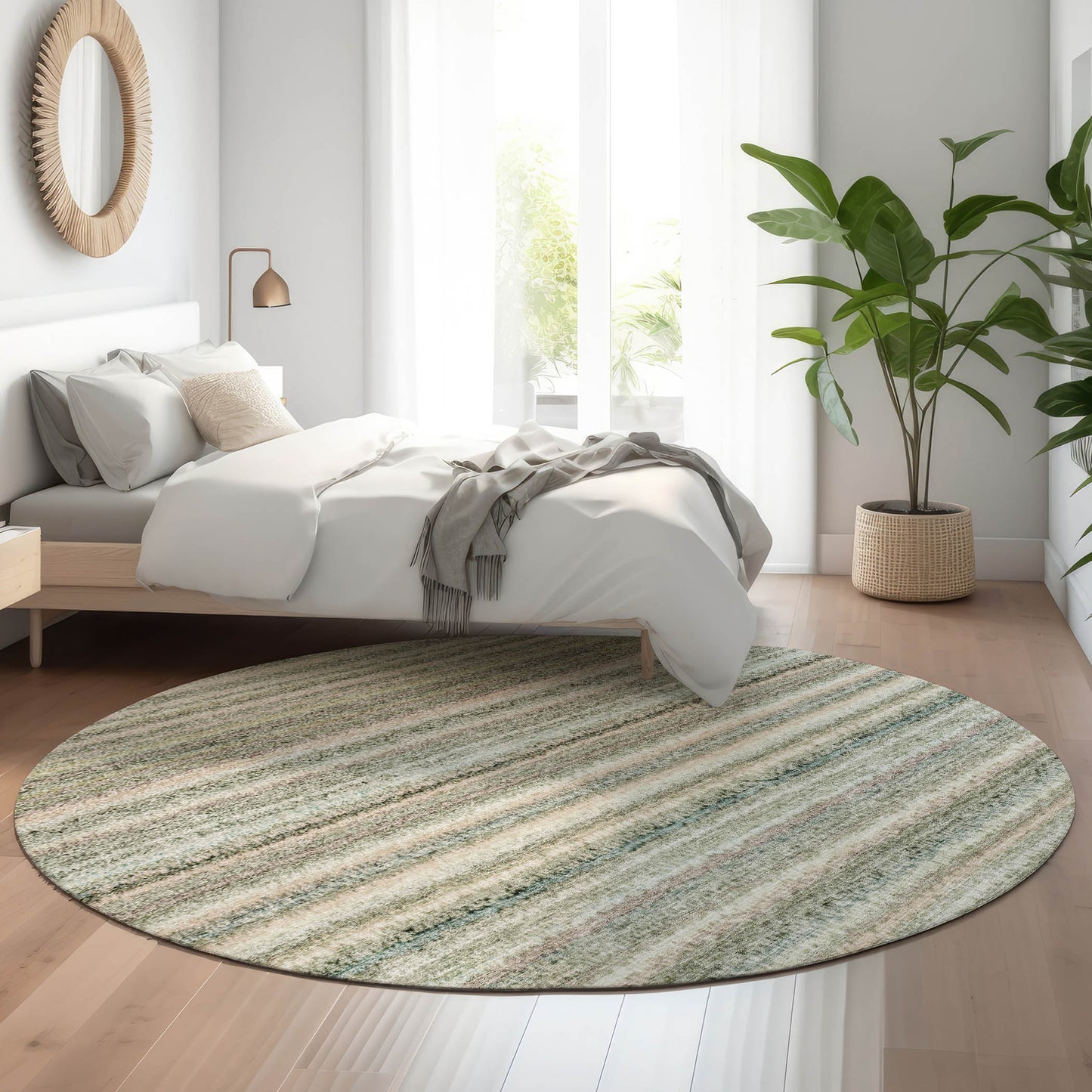 Addison Rugs Mayfield AMF598SA 8 x 8 (ft) Loomed Polyester Sage Round Indoor Geometric Machine washable Pet Friendly Area rug