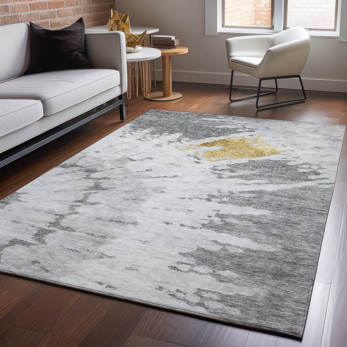 Addison Rugs Mayfield AMF614GY 9 x 12 (ft) Loomed Polyester Gray Rectangular Indoor Geometric Machine washable Pet Friendly Area rug