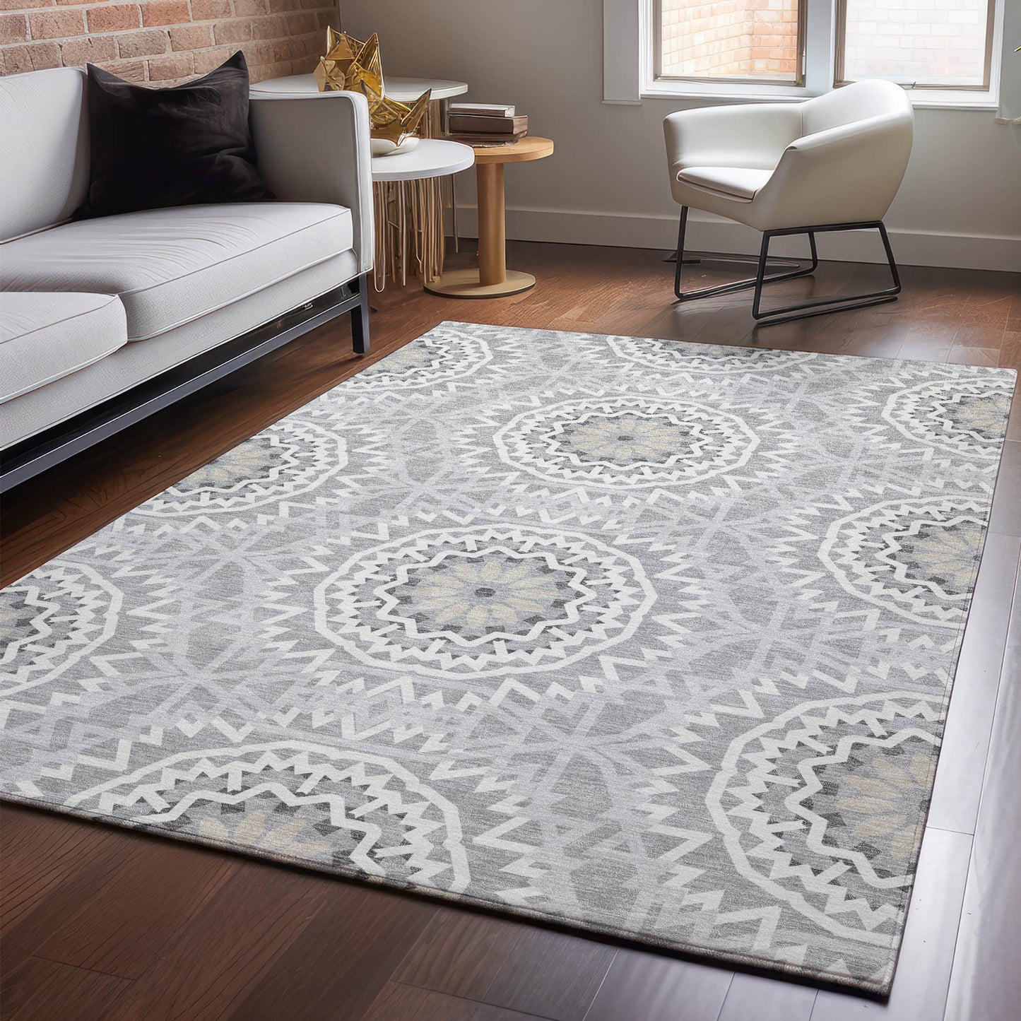 Addison Rugs Mayfield AMF619GY 9 x 12 (ft) Loomed Polyester Gray Rectangular Indoor Geometric Machine washable Pet Friendly Area rug