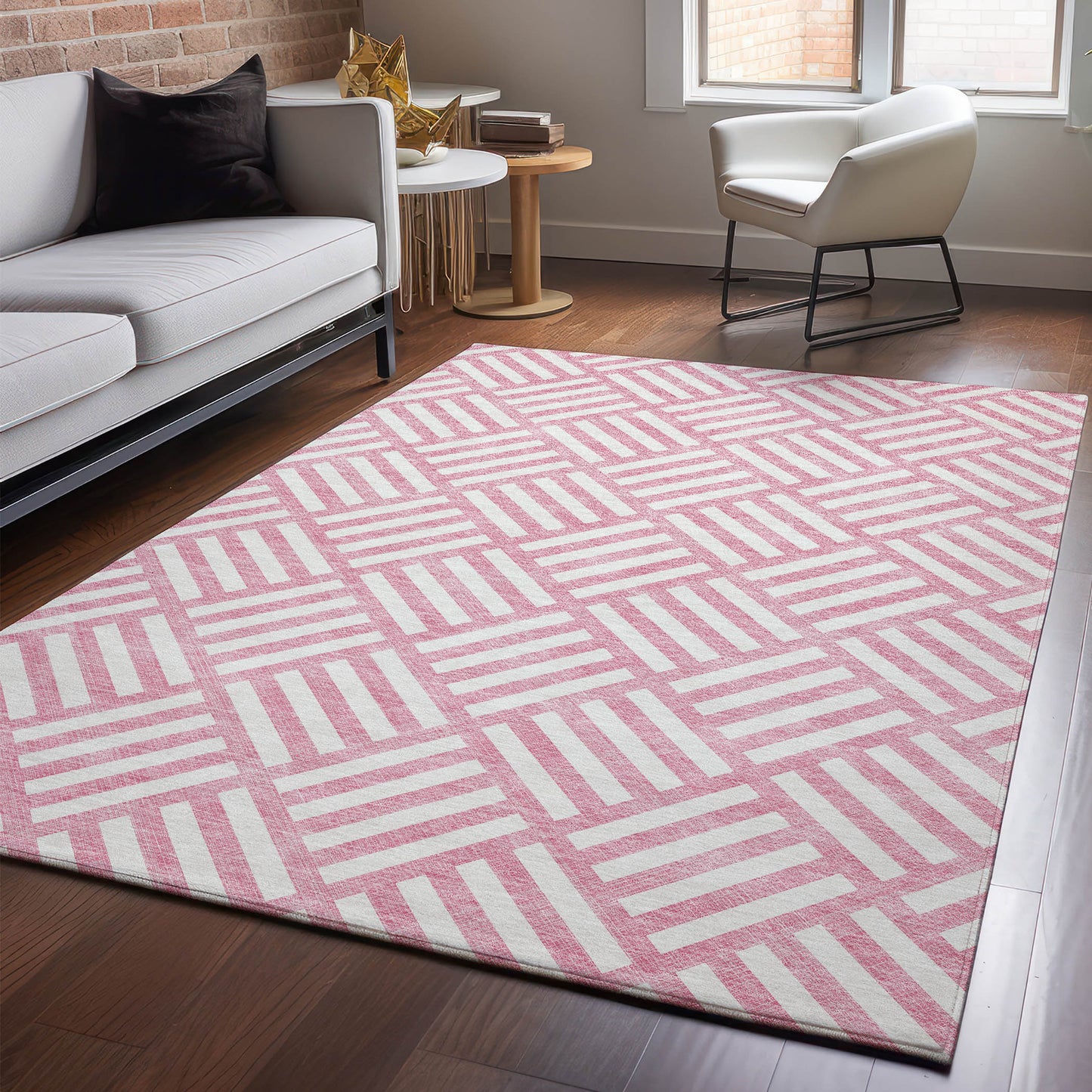 Addison Rugs Mayfield AMF620PI 8 x 10 (ft) Loomed Polyester Pink Rectangular Indoor Geometric Machine washable Pet Friendly Area rug