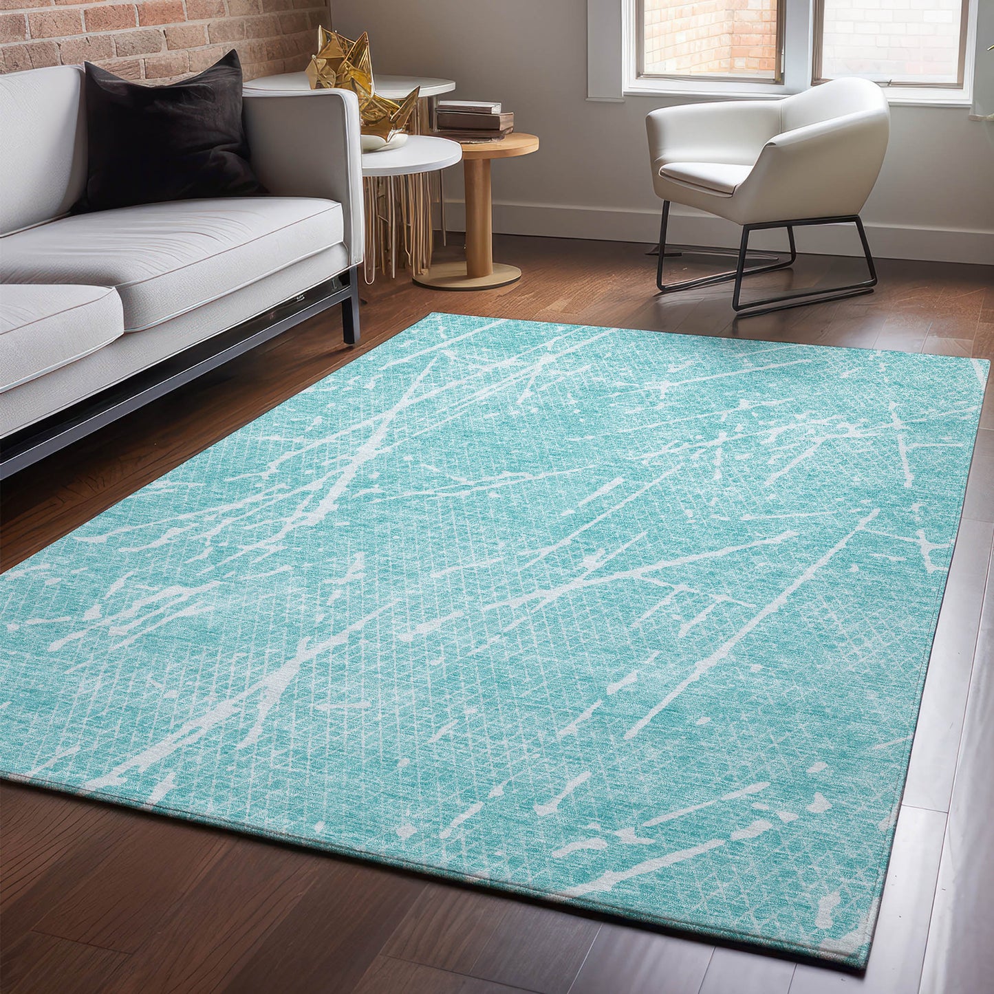 Addison Rugs Mayfield AMF628TE 9 x 12 (ft) Loomed Polyester Teal Rectangular Indoor Geometric Machine washable Pet Friendly Area rug