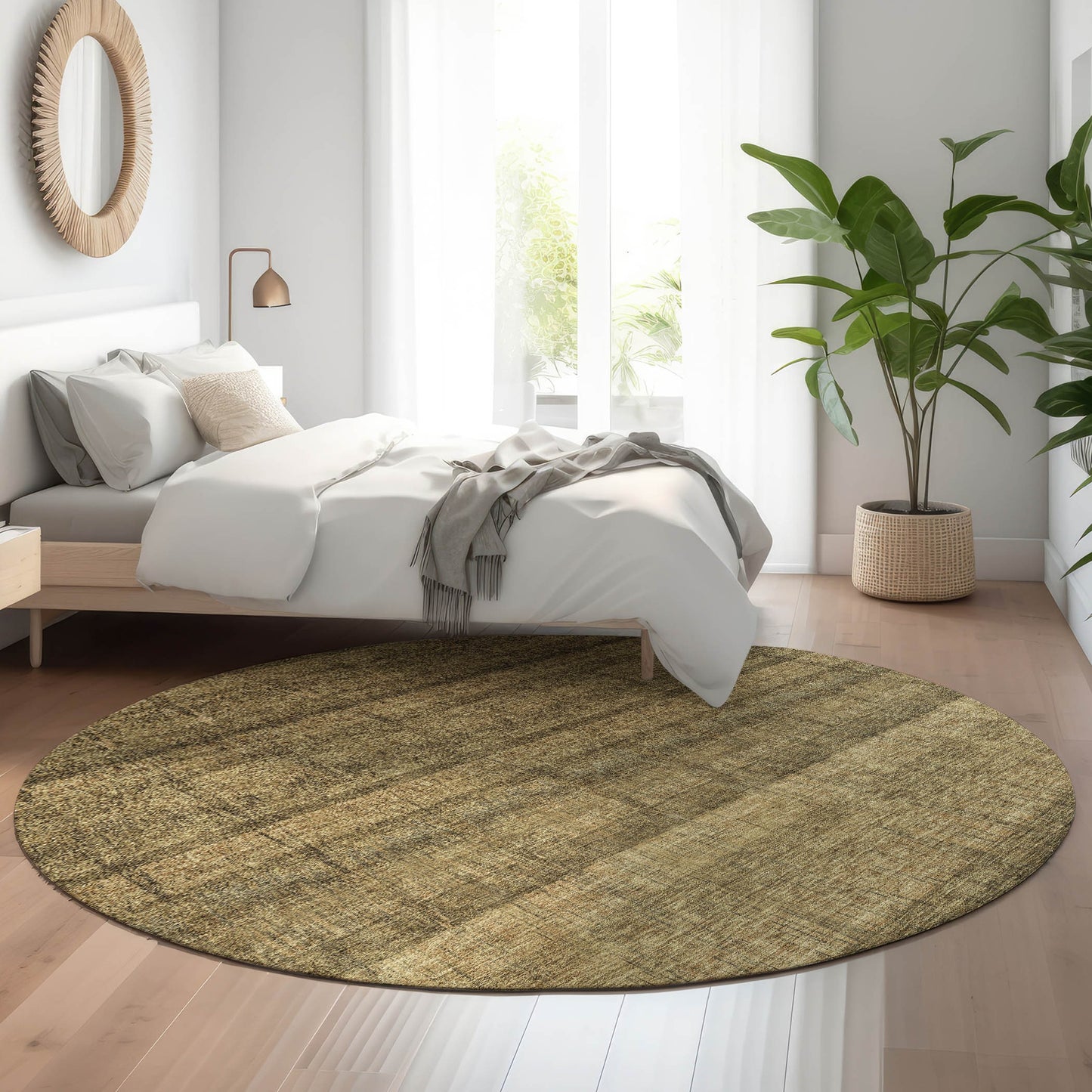 Addison Rugs Mayfield AMF629BR 8 x 8 (ft) Loomed Polyester Brown Round Indoor Geometric Machine washable Pet Friendly Area rug