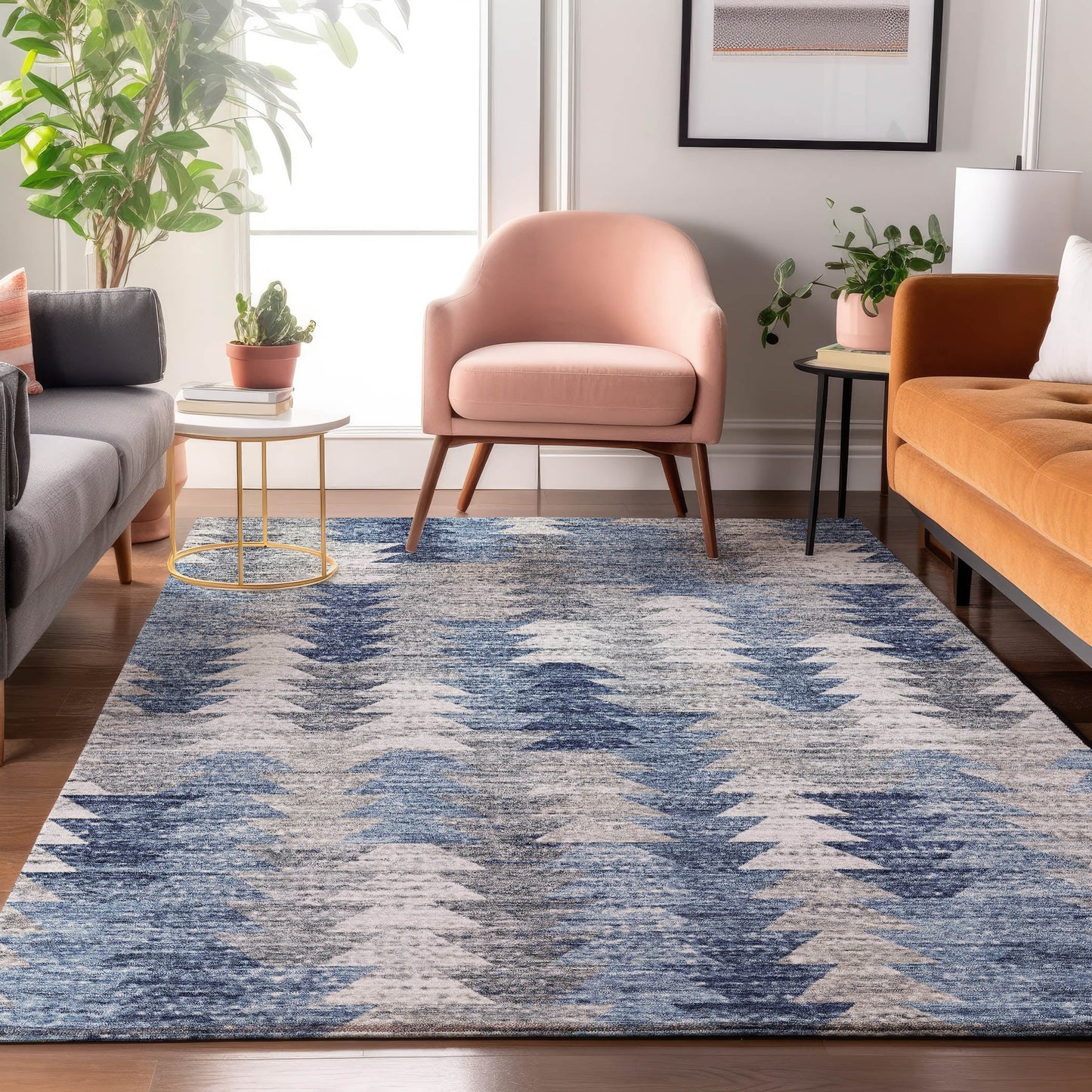 Addison Rugs Mayfield AMF632BU 8 x 10 (ft) Loomed Polyester Blue Rectangular Indoor Geometric Machine washable Pet Friendly Area rug
