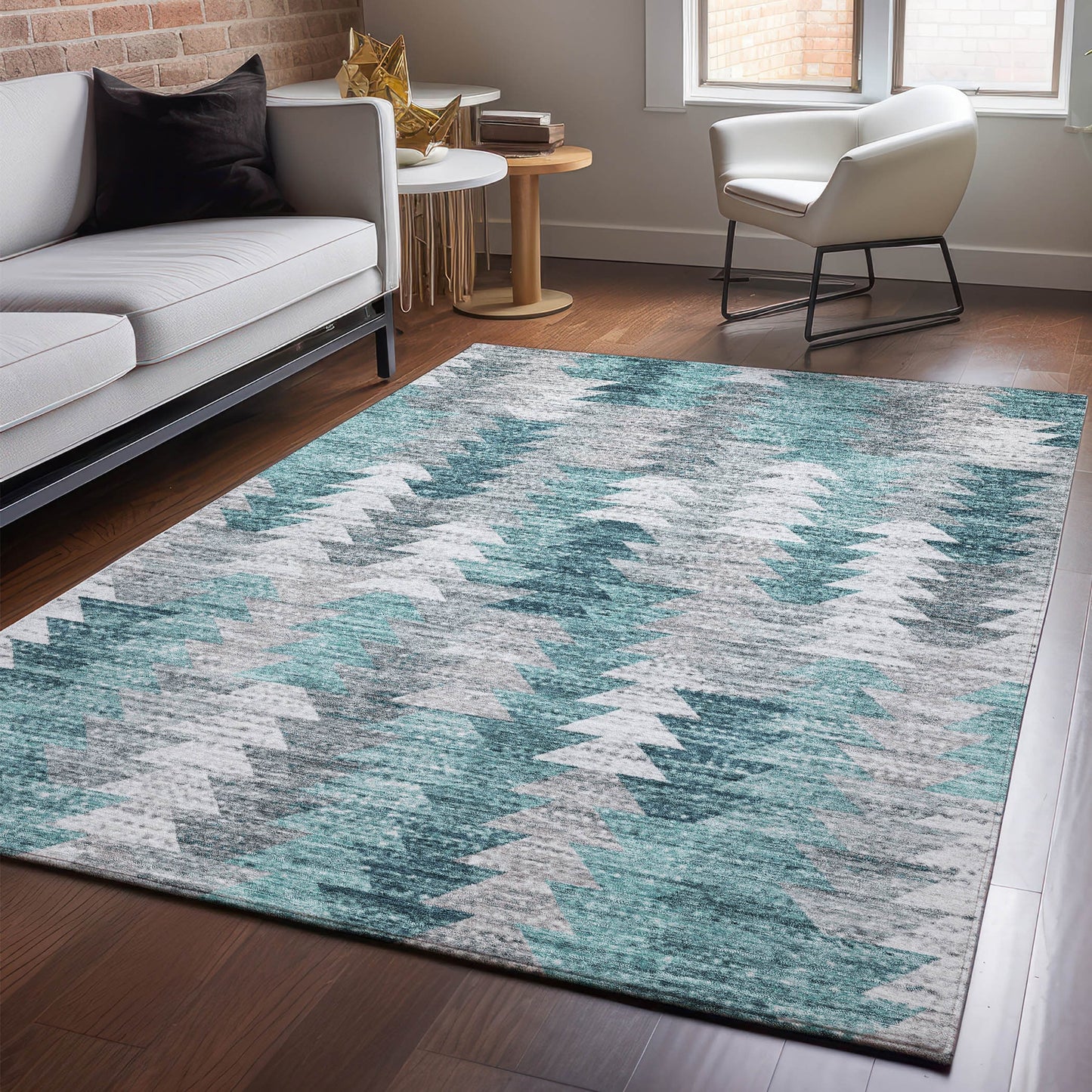 Addison Rugs Mayfield AMF632TE 10 x 14 (ft) Loomed Polyester Teal Rectangular Indoor Geometric Machine washable Pet Friendly Area rug