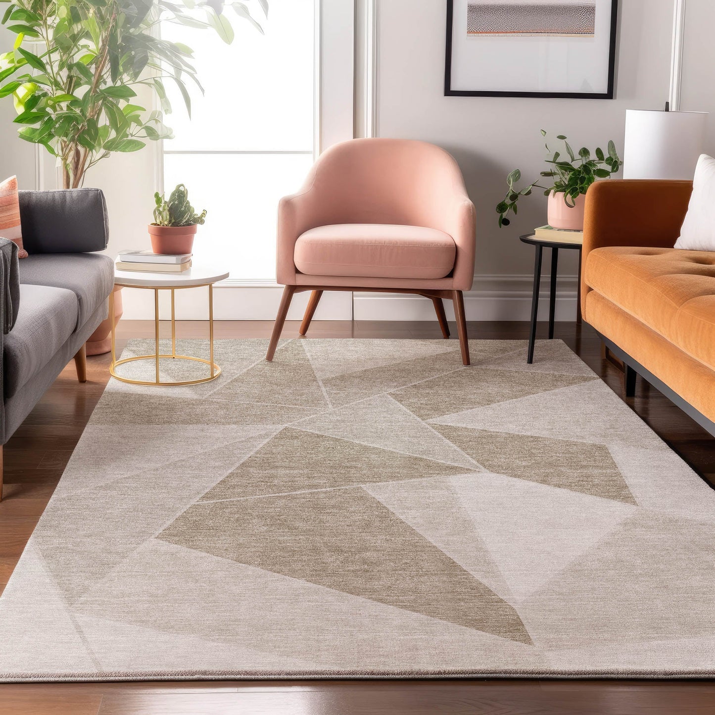 Addison Rugs Mayfield AMF636TP 9 x 12 (ft) Loomed Polyester Taupe Rectangular Indoor Geometric Machine washable Pet Friendly Area rug