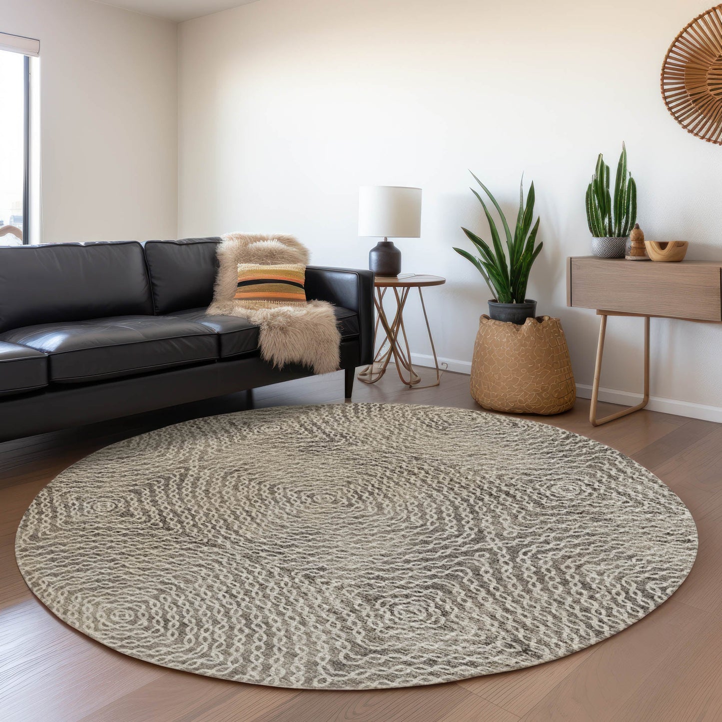 Addison Rugs Mayfield AMF74MC 8 x 8 (ft) Loomed Polyester Mocha Round Indoor Abstract Machine washable Pet Friendly Area rug