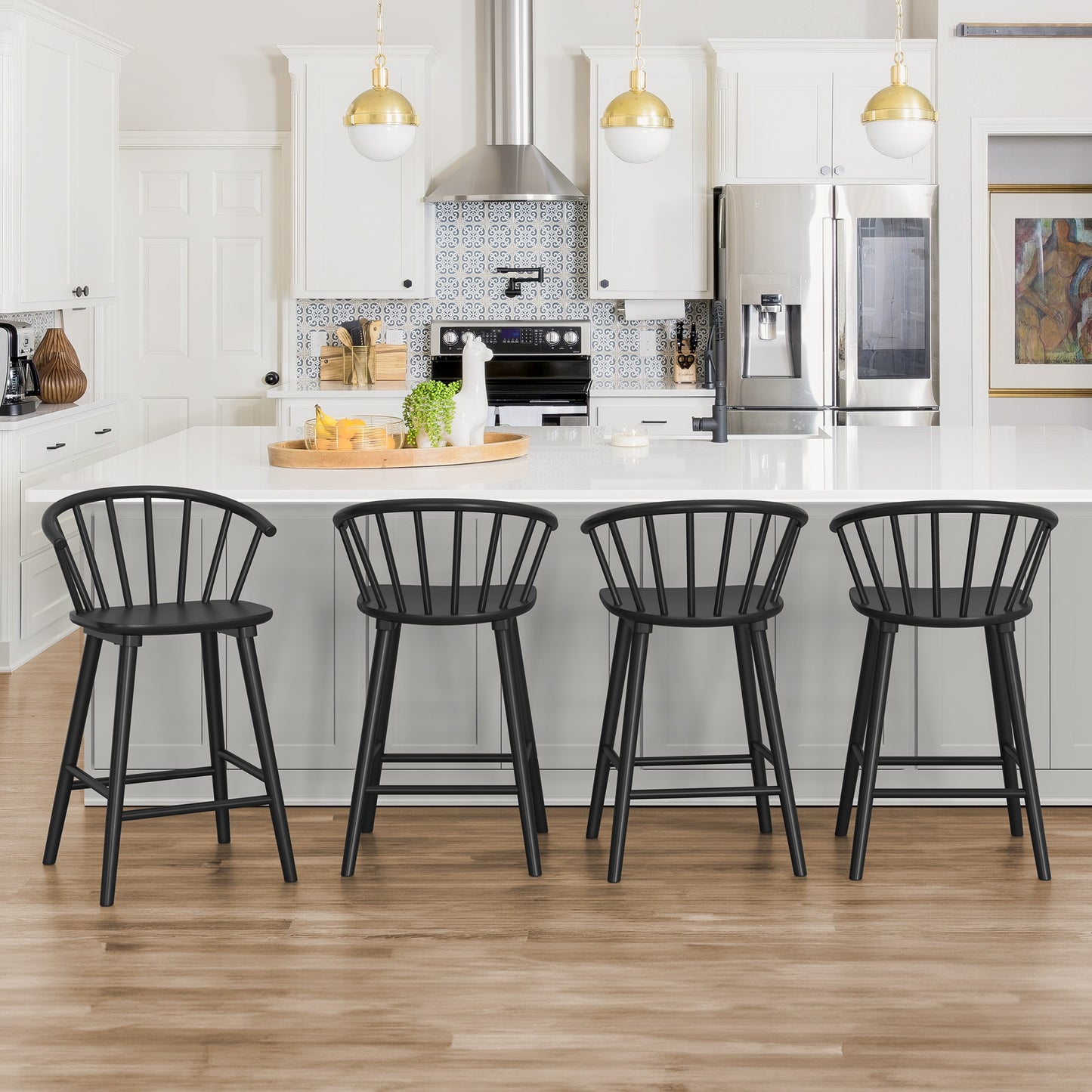 LUE BONA Black 24-in H Counter height Wood Bar Stool 4 -Pack