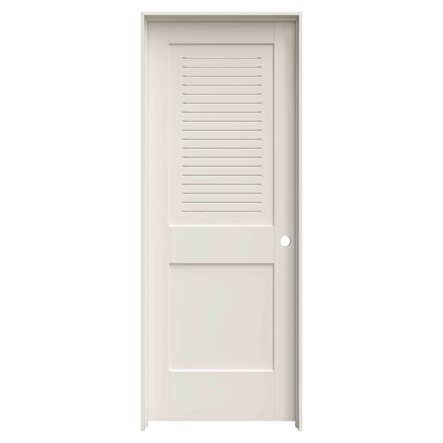 JELD-WEN 30-in x 80-in Primed Solid core Louver Left hand Textured Primed MDF Flat Jamb Single Prehung Interior Door with