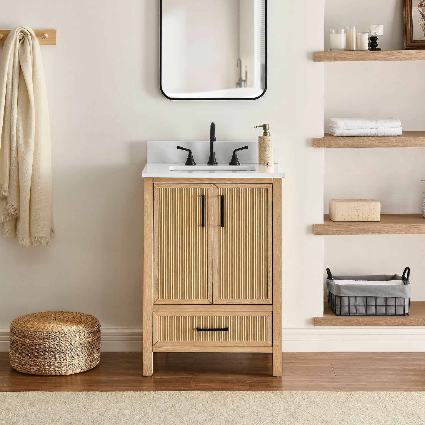 Runfine 24-in Baltic Birch Undermount Single Sink Bathroom Vanity with Carrara White Engineered Stone Top