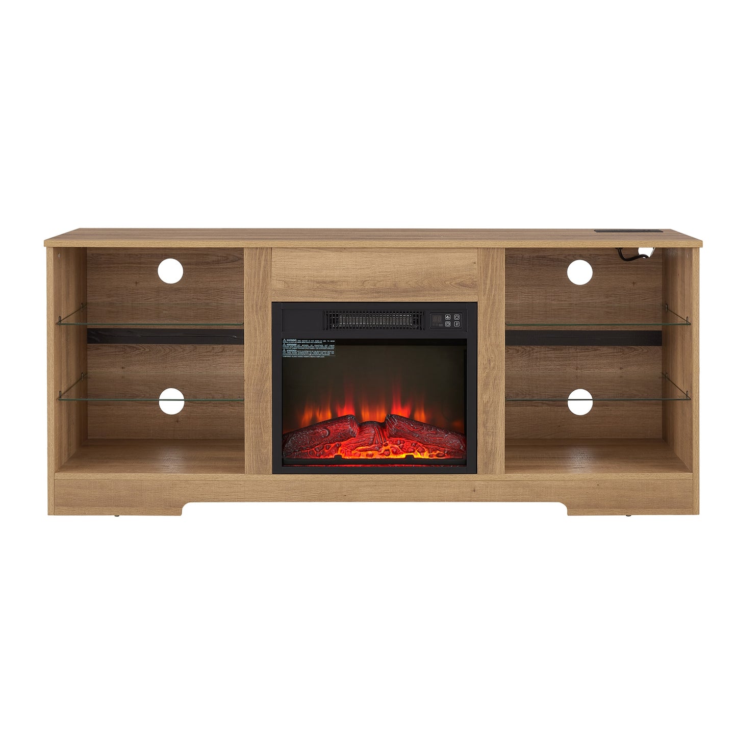 SINOFURN 57.87-in W OAK TV Stand with Fan-forced Corner or flat wall with Remote Control Included
