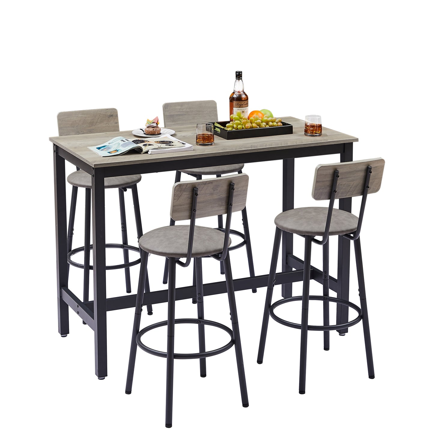 Sumyeg Bar Table Set with 4 Bar stools PU Soft seat with backrest Gray Contemporary/Modern Dining Room Set with Rectangular Table ( Seats 4 )