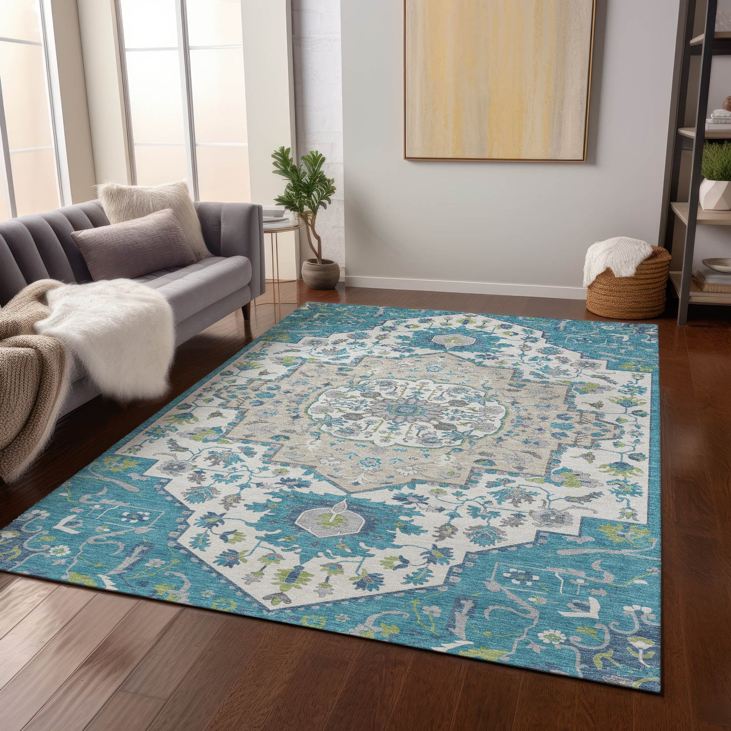 Addison Rugs Chantille ACN985TE 10 x 14 (ft) Polyester Teal Rectangular Indoor/Outdoor Geometric Pet Friendly Area rug