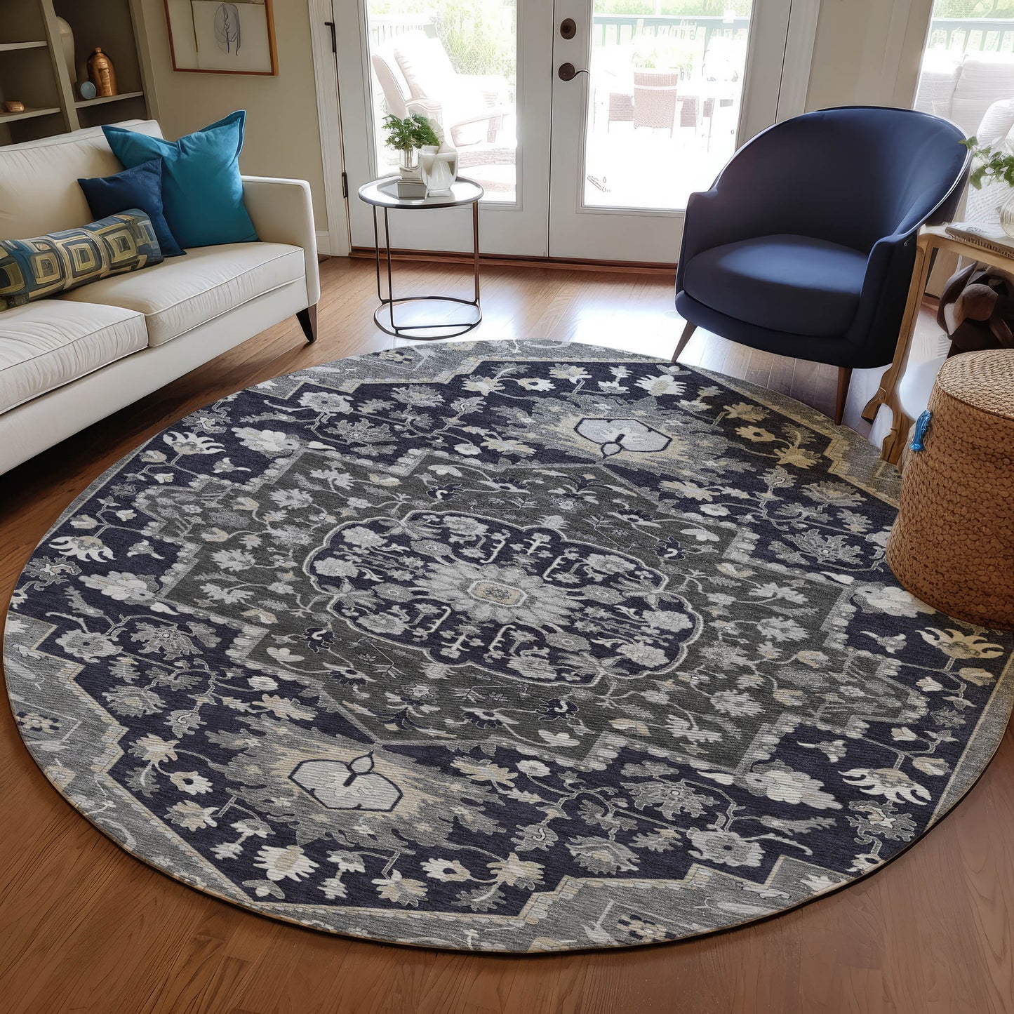Addison Rugs Chantille ACN985BK 8 x 8 (ft) Loomed Polyester Black Round Indoor/Outdoor Geometric Machine washable Pet Friendly Area rug