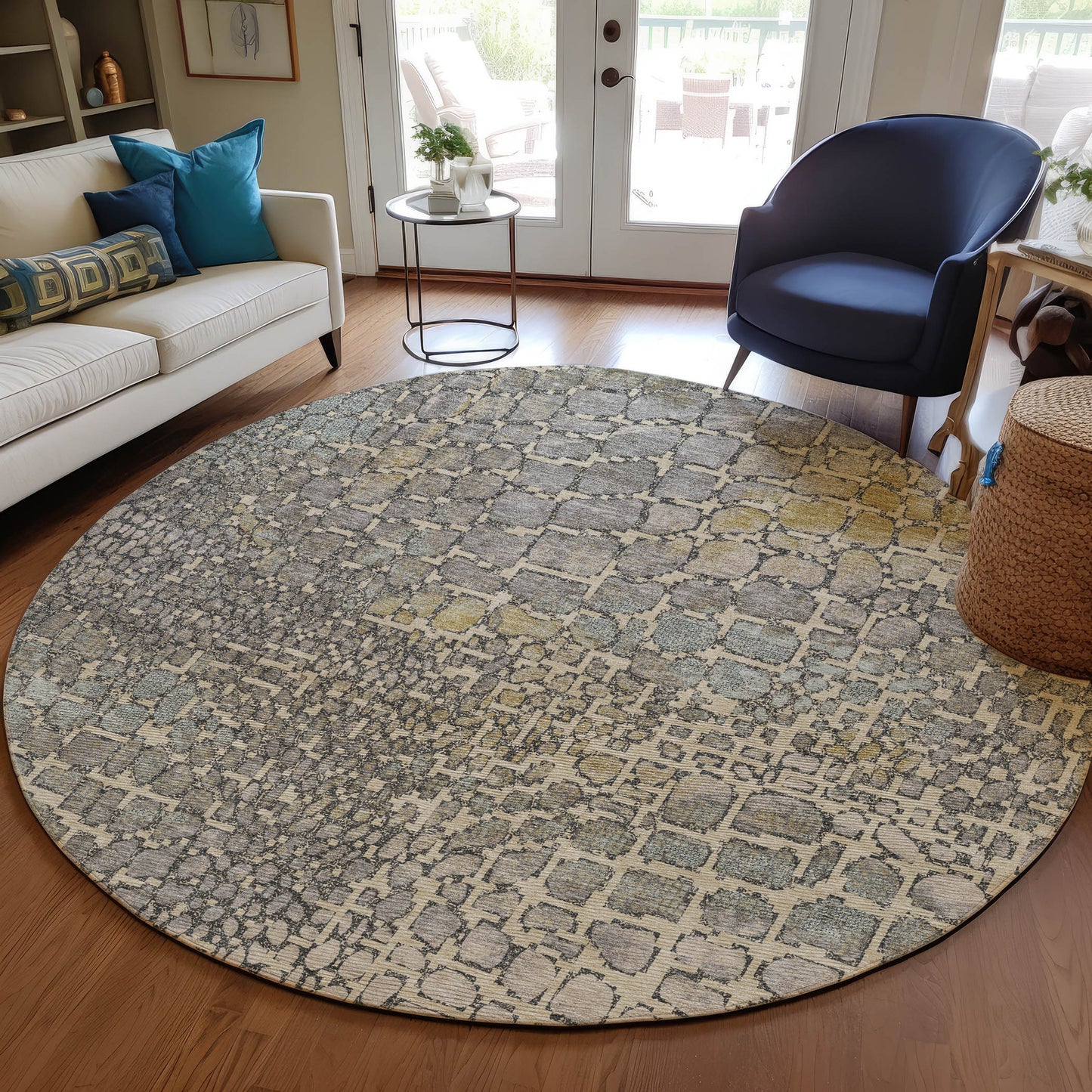 Addison Rugs Chantille ACN988PU 8 x 8 (ft) Loomed Polyester Putty Round Indoor/Outdoor Geometric Machine washable Pet Friendly Area rug