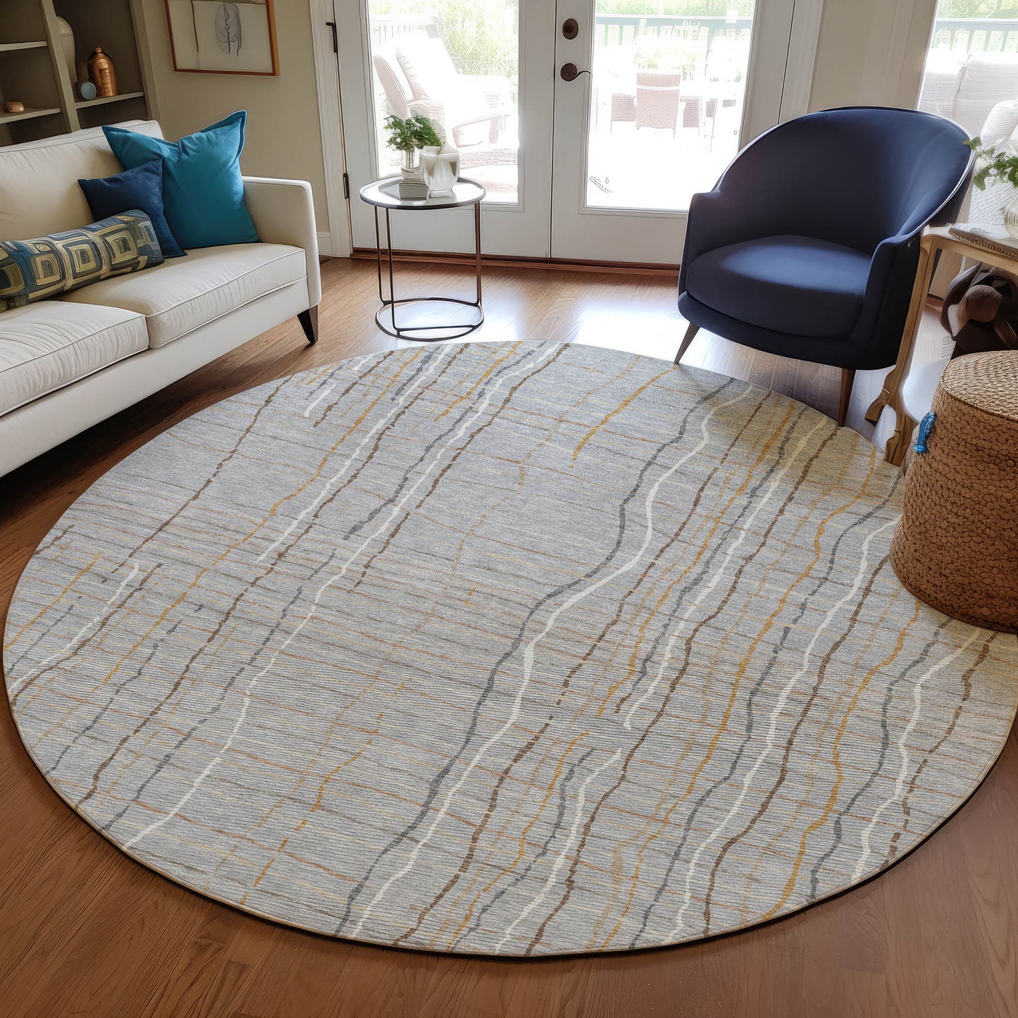 Addison Rugs Chantille ACN998GY 8 x 8 (ft) Loomed Polyester Gray Round Indoor/Outdoor Geometric Machine washable Pet Friendly Area rug