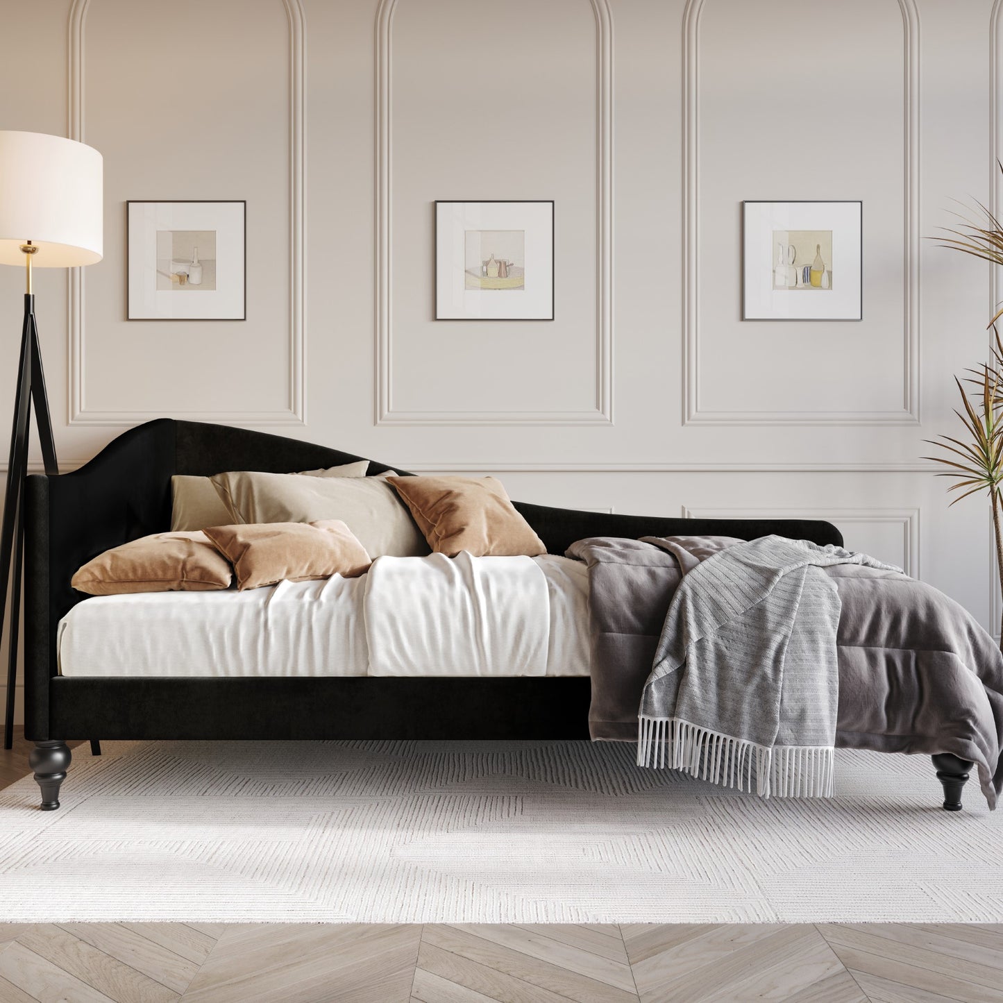 Home Design Twin Black Wood Daybed with Headboard