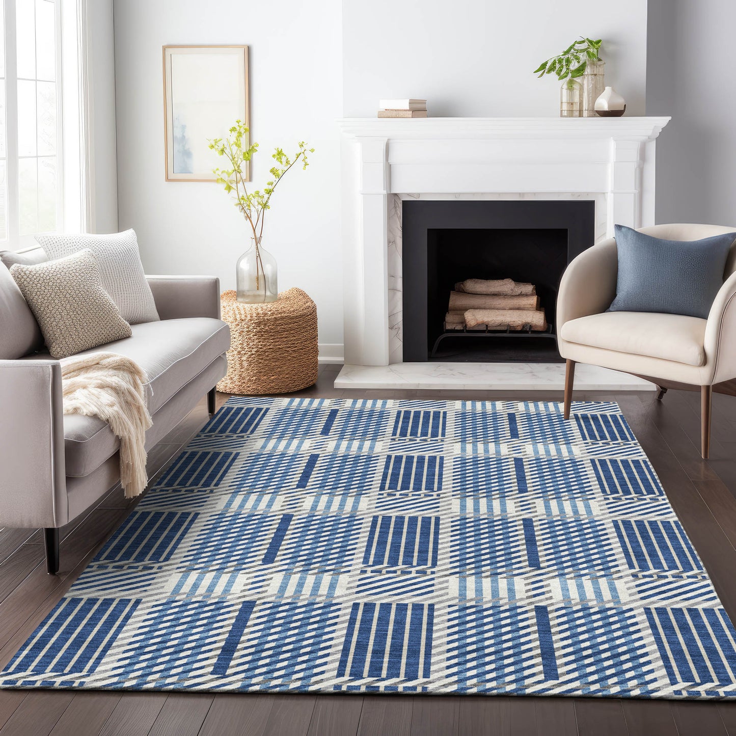 Addison Rugs Chantille ACN1000NA 8 x 10 (ft) Polyester Navy Rectangular Indoor/Outdoor Geometric Machine washable Pet Friendly Area rug